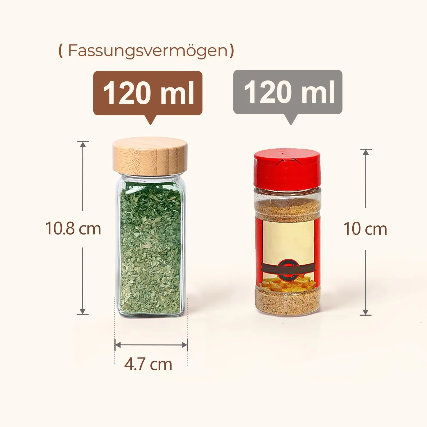 ComSaf pot à épices en verre 120 ml lot de 6 avec étiquettes lisibles