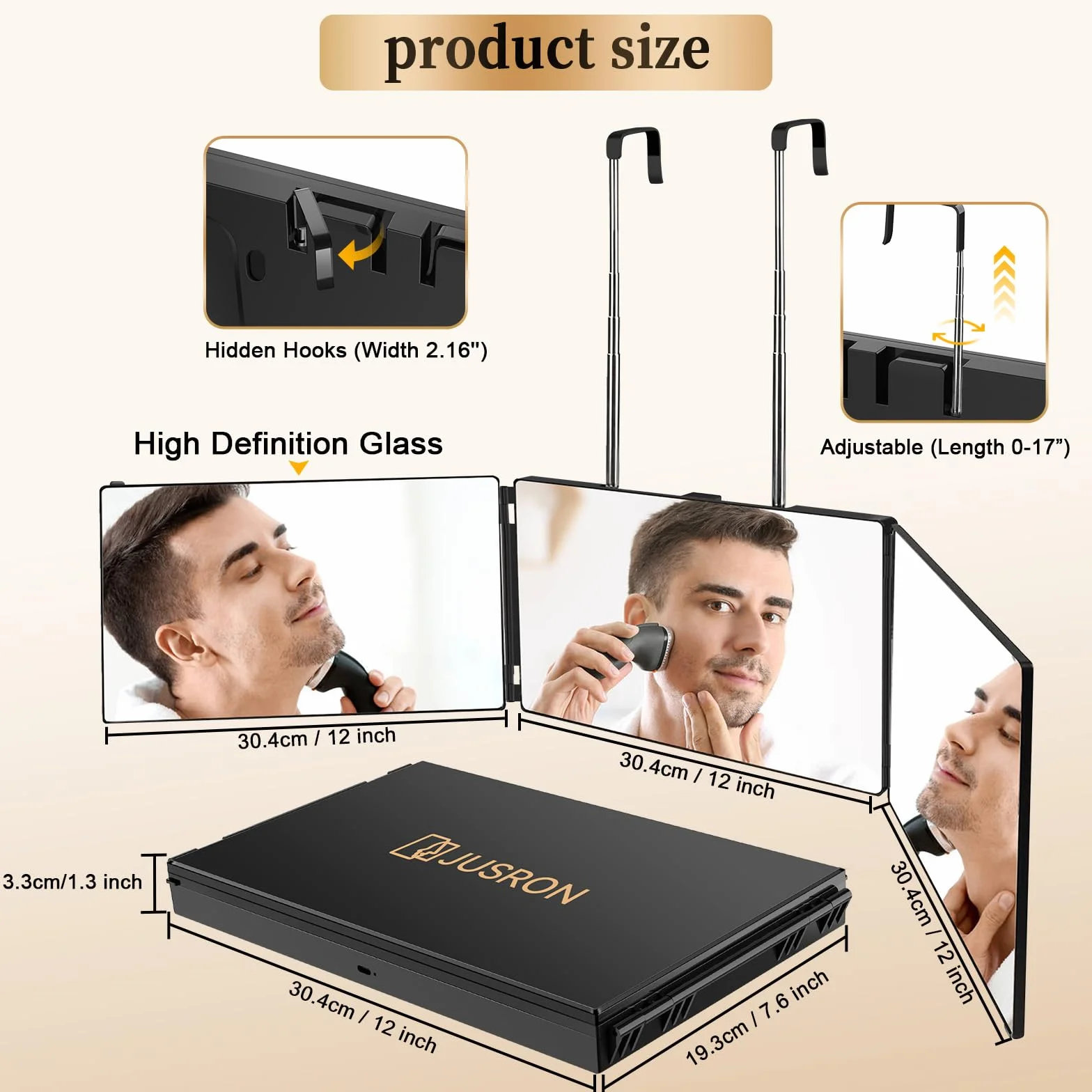Miroir Coiffure 360° 3 Faces Barbier Réglable Pliable Portable