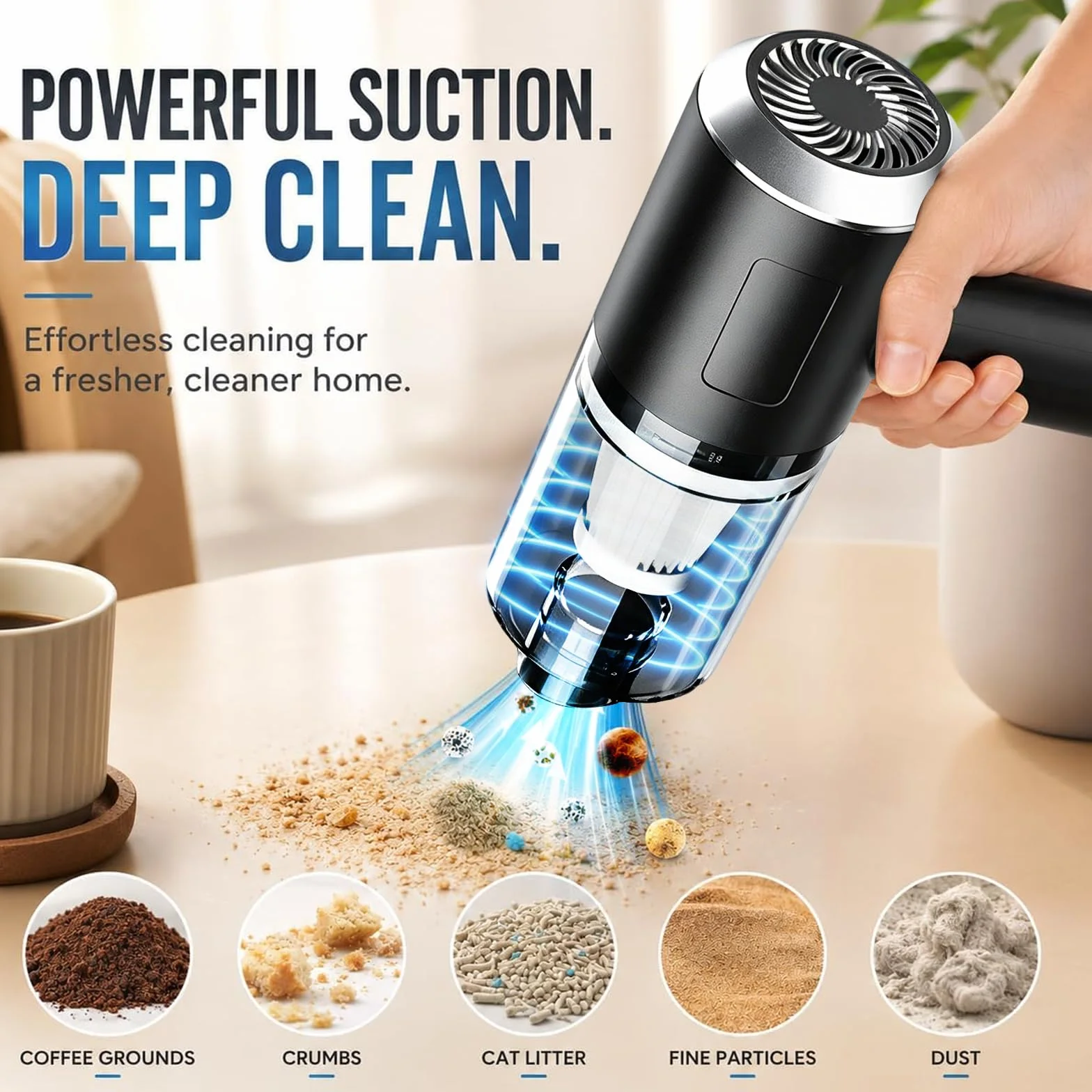 SCOVEE Aspirateur à Main Portable Rechargeable 22000PA 4-en-1 Mini Aspirateur de Voiture