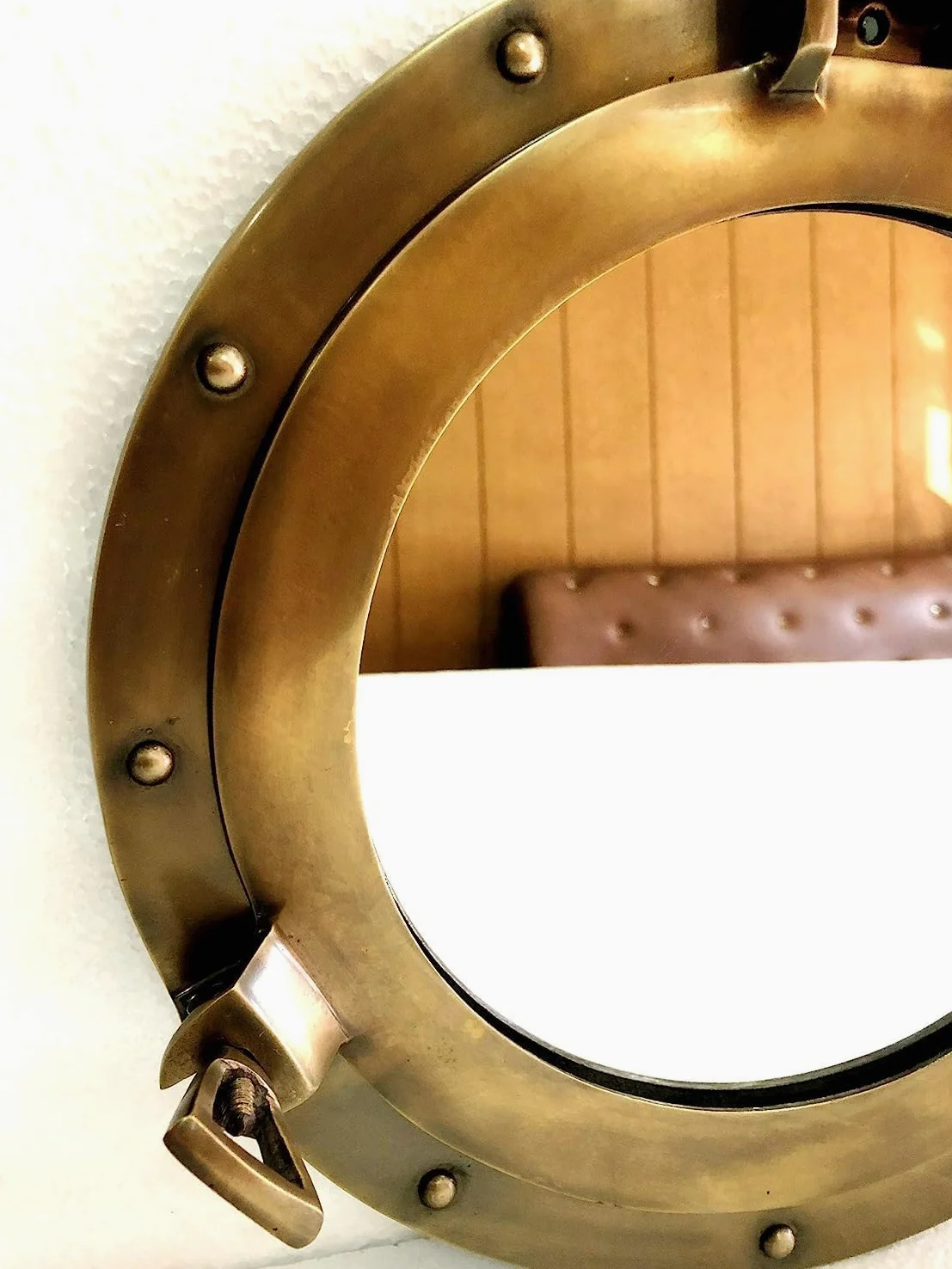 Miroir rond pour fenêtre de bateau Finition marron antique 30,5 cm
