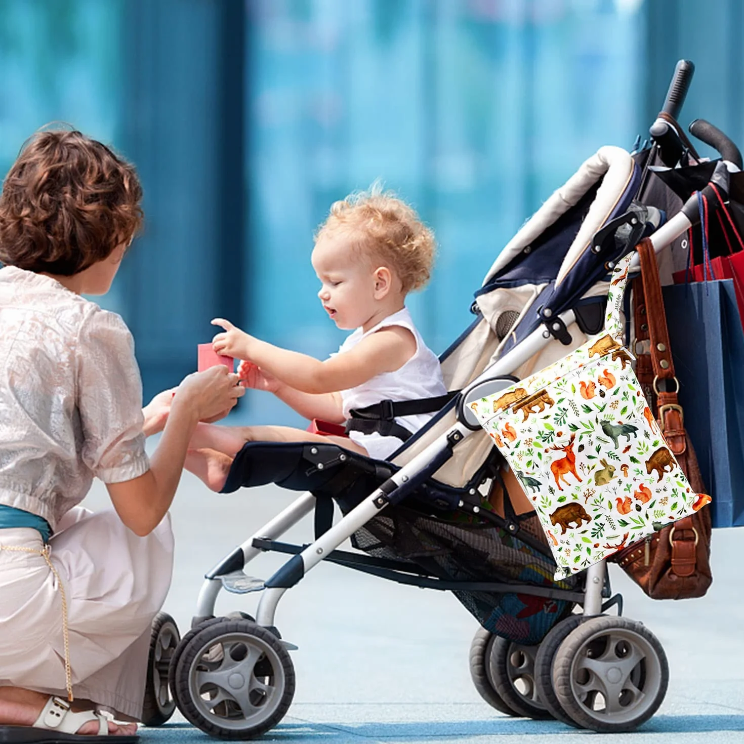 Sacs à Couches Lavables Étanches pour Bébé 2 Pièces Faune