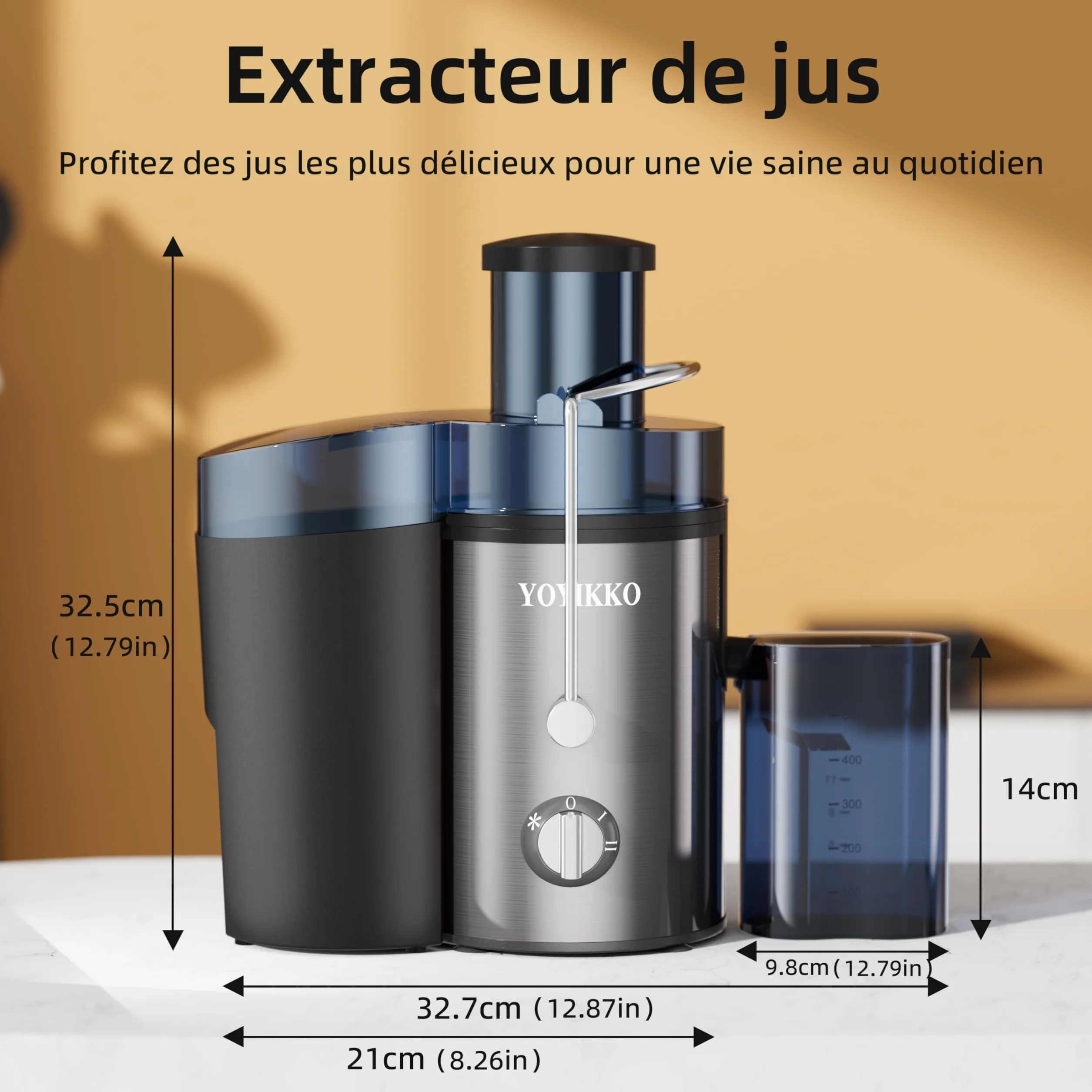 Centrifugeuse Extracteur de Jus 800W, 3 vitesses, bouche 75 mm, acier inoxydable sans BPA