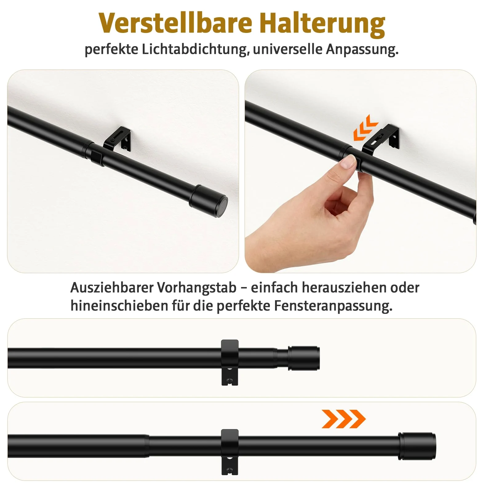 Tringle à rideaux extensible avec support - Noir - 76-397 cm de diamètre - 25 mm de diamètre - Tringle à rideaux extra longue pour chambre à coucher, salon - Métal mat robuste