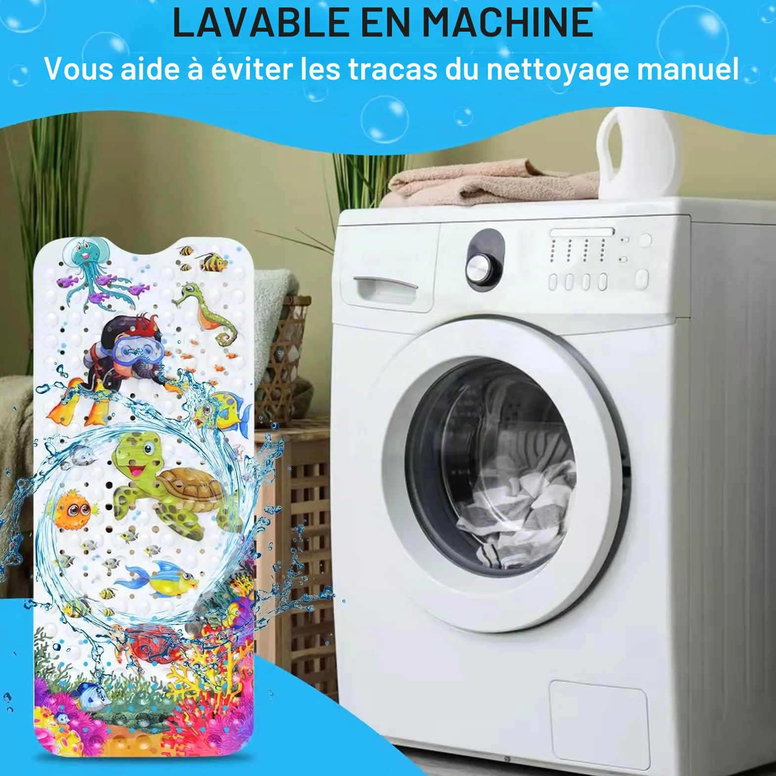 JOYBOY Tapis de Baignoire Antidérapant 100x40 cm Bebe Dessin Animé Anti Glisse 200 Ventouse PVC