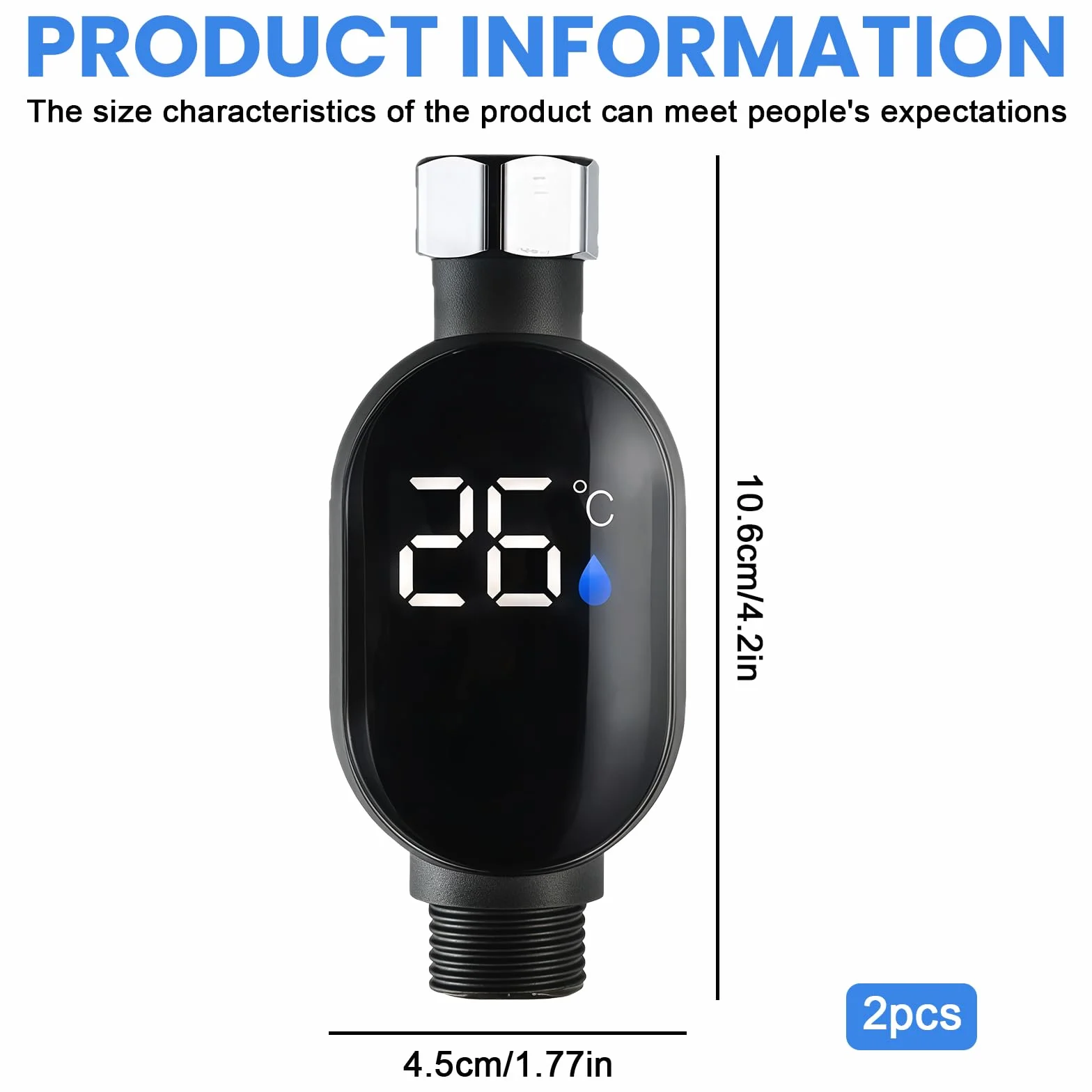 Thermomètre de bain numérique LED étanche 0-99 °C débit d'eau réel lot de 2