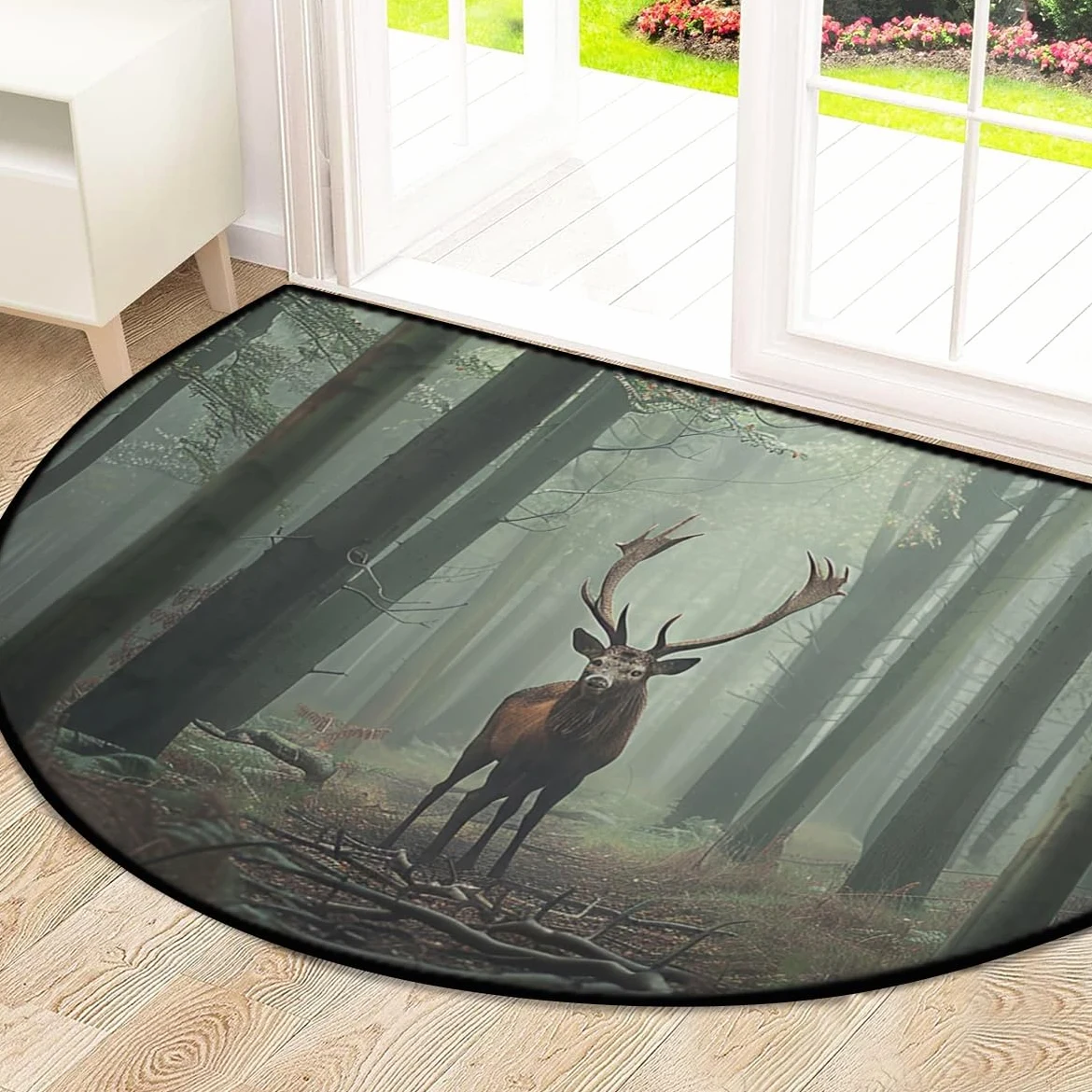 Mexpekil Forest Deer Paillasson en demi-lune pour intérieur et extérieur - Lavable - Absorbant la saleté - 100 x 160 cm
