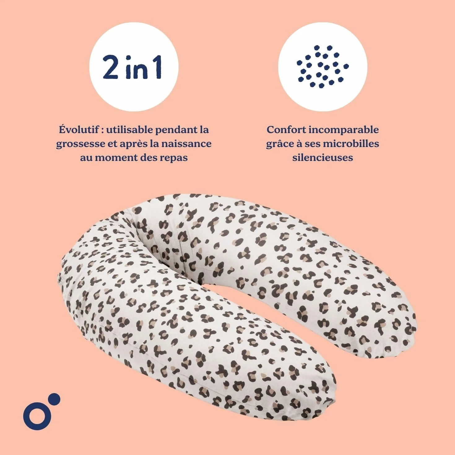 doomoo Coussin de Grossesse Allaitement Buddy Ultra Confort Dormir Grossesse Soulage dos jambes ventre Housse Bio OEKO-TEX Leopard Cream