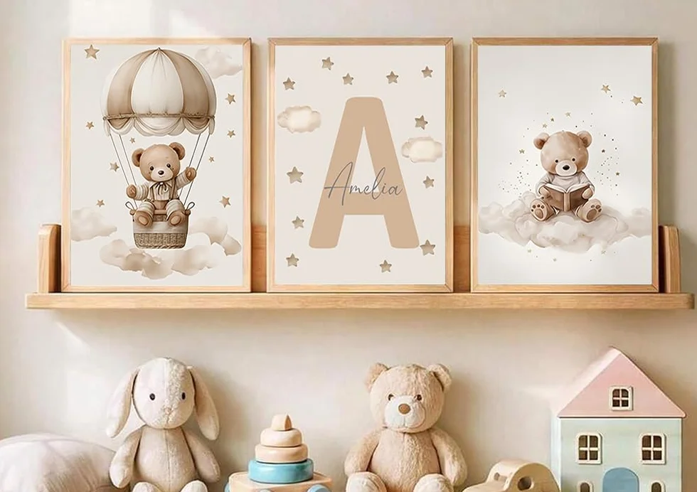 Affiche Ours Personnalisée 30x40cm Tableau Décoration Murale Chambre Enfant Beige sans Cadre