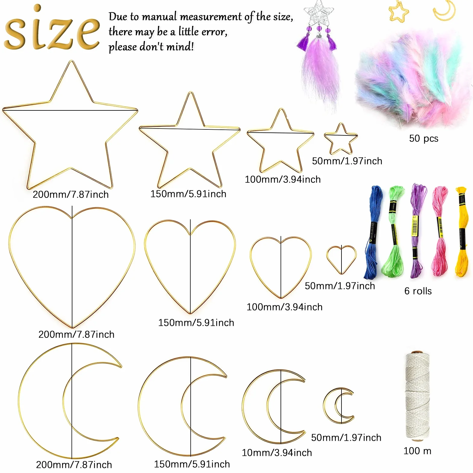 Attrape Rêve Bricolage Kit avec Cercle Métal, Corde Macramé, Fil Tressé et Plumes pour DIY Artisanat
