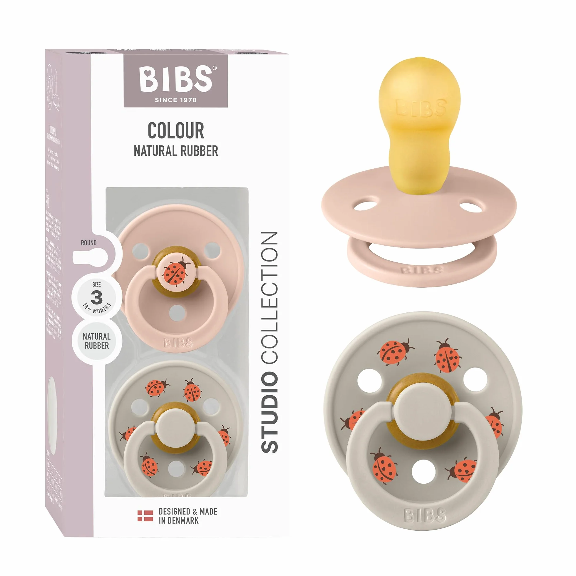BIBS Sucettes Lot de 2 Tétine Taille 3 Latex Naturel Blush/Sand
