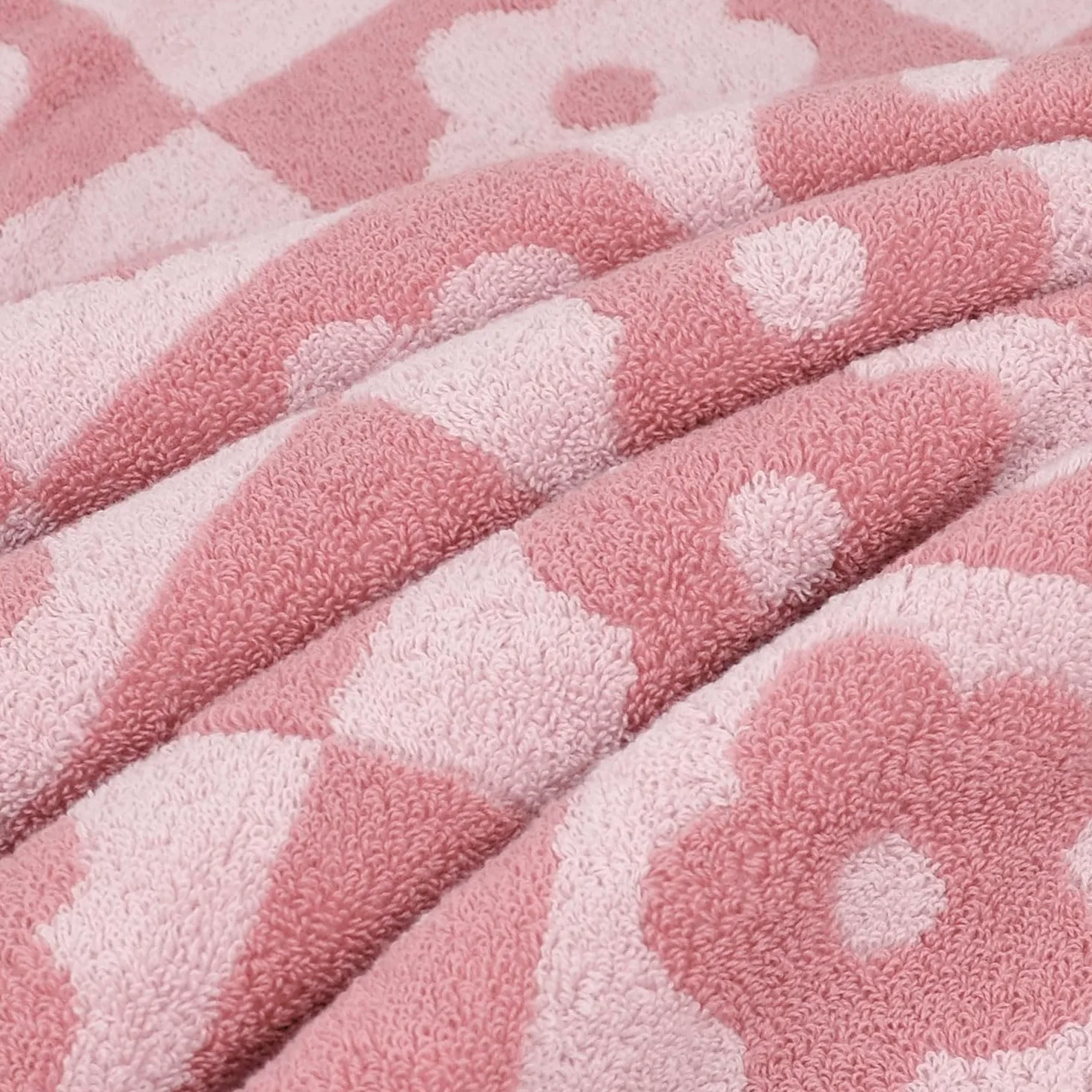Jacquotha Lot de 2 Serviettes de Bain de Luxe à Carreaux Floraux, Serviettes Roses pour Femmes et Filles, 69,9 x 140,7 cm, décoration Mignonne pour Salle de Bain et Piscine, en Coton