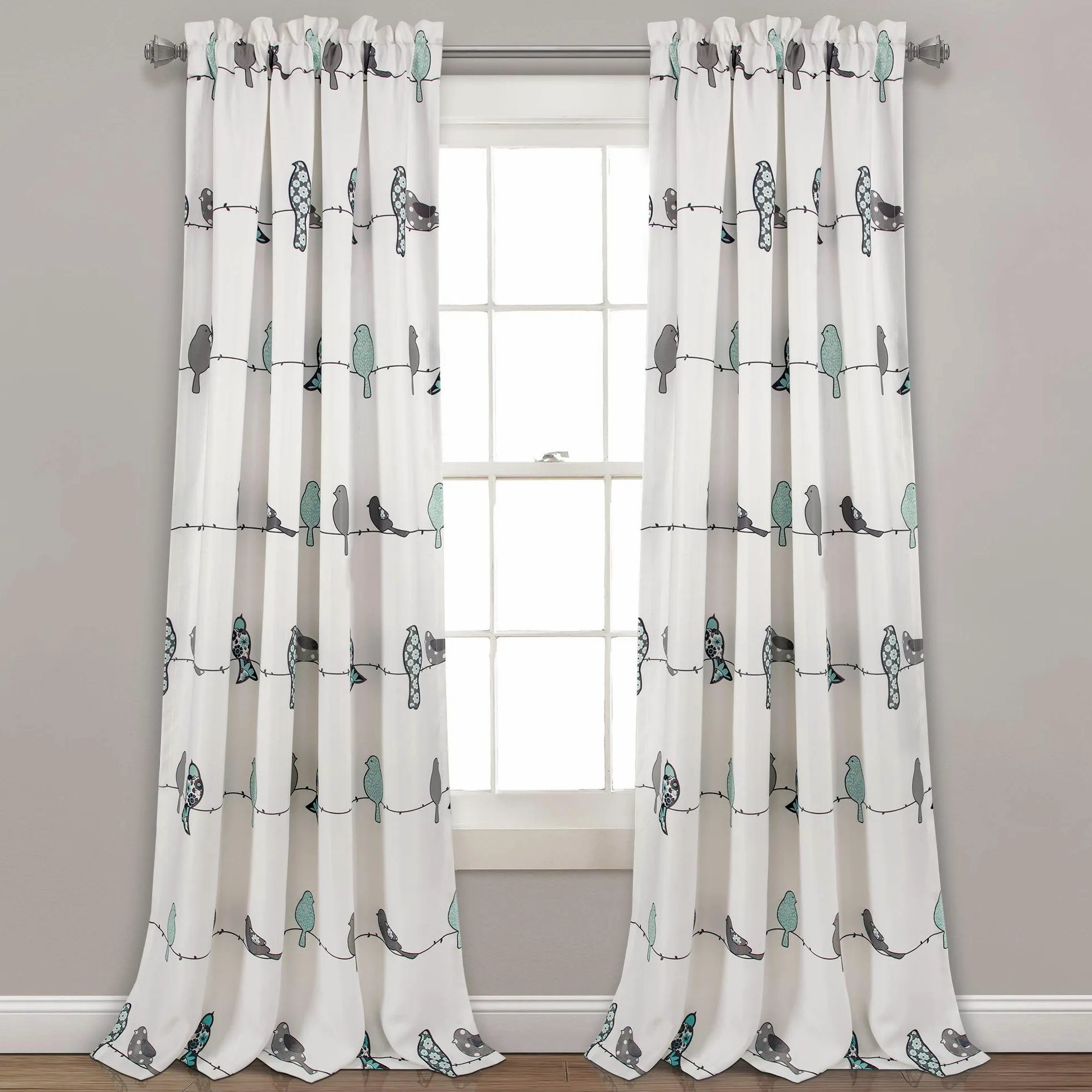 Lush Decor Rowley Lot de 2 Rideaux occultants pour fenêtre de Salon, Salle à Manger, Chambre à Coucher 213,4 cm L Bleu et Gris