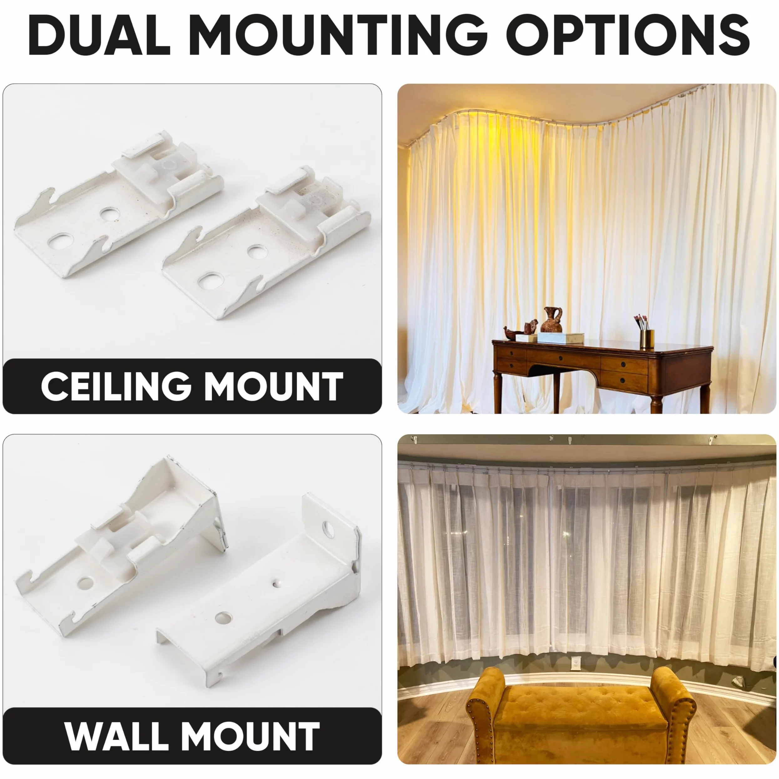 Rail de rideau de plafond flexible en aluminium – Rail de montage mural/plafond pliable de 5 m, système de glissement lisse pour baies vitrées, camping-cars, séparateurs de pièce, douches – Facile à