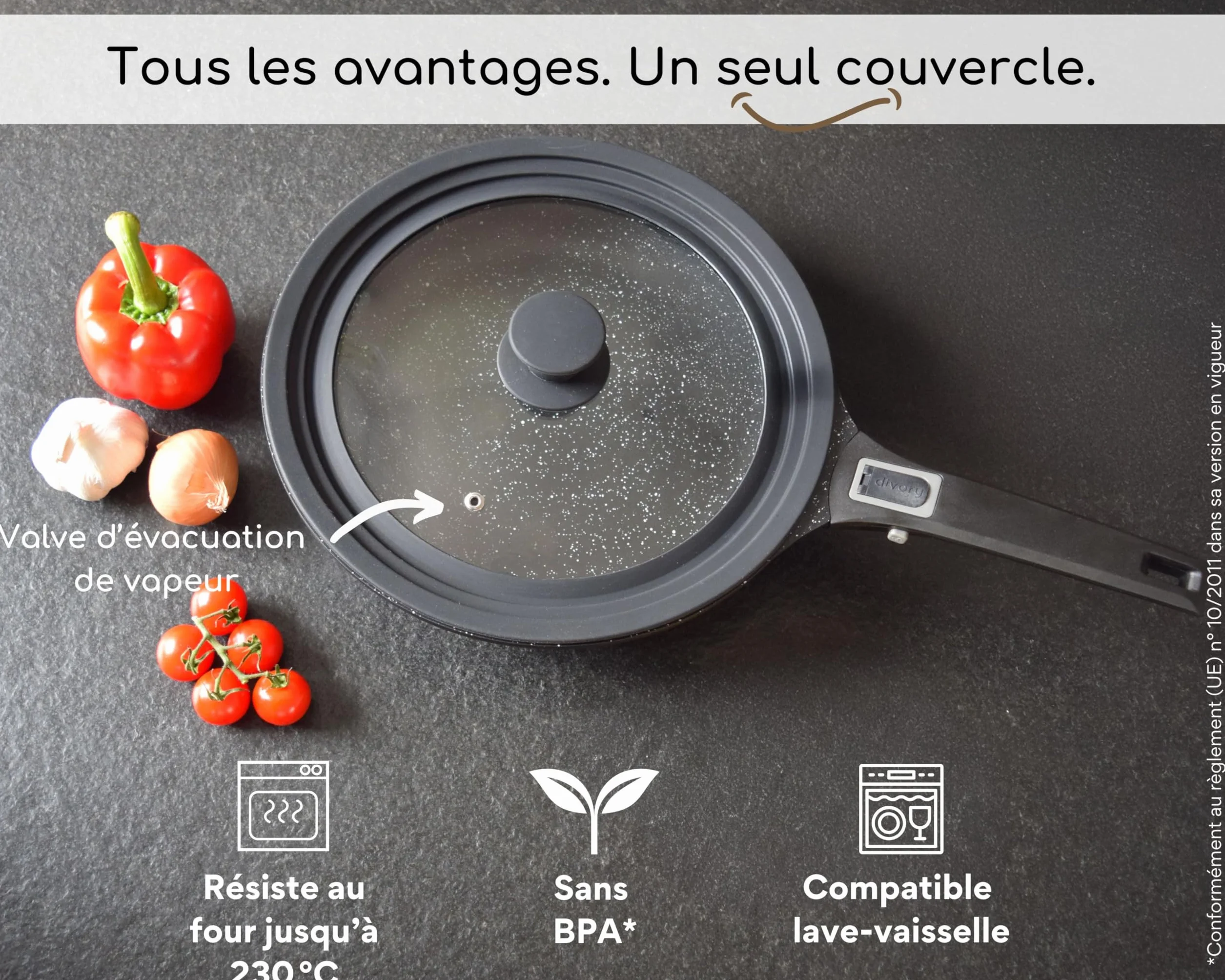 DIVORY Couvercle Universel Ø 24 26 28 cm pour casserole et poele