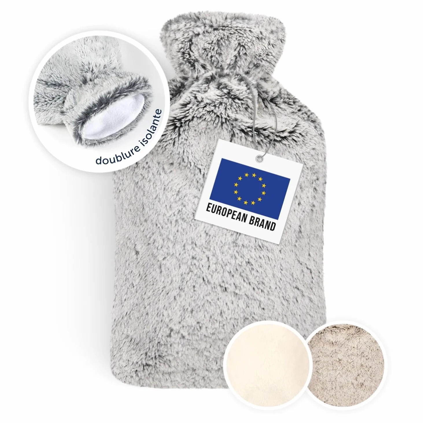 Blumtal Bouillotte Eau Chaude Premium avec Housse en Peluche Douce – Caoutchouc Naturel, Gris