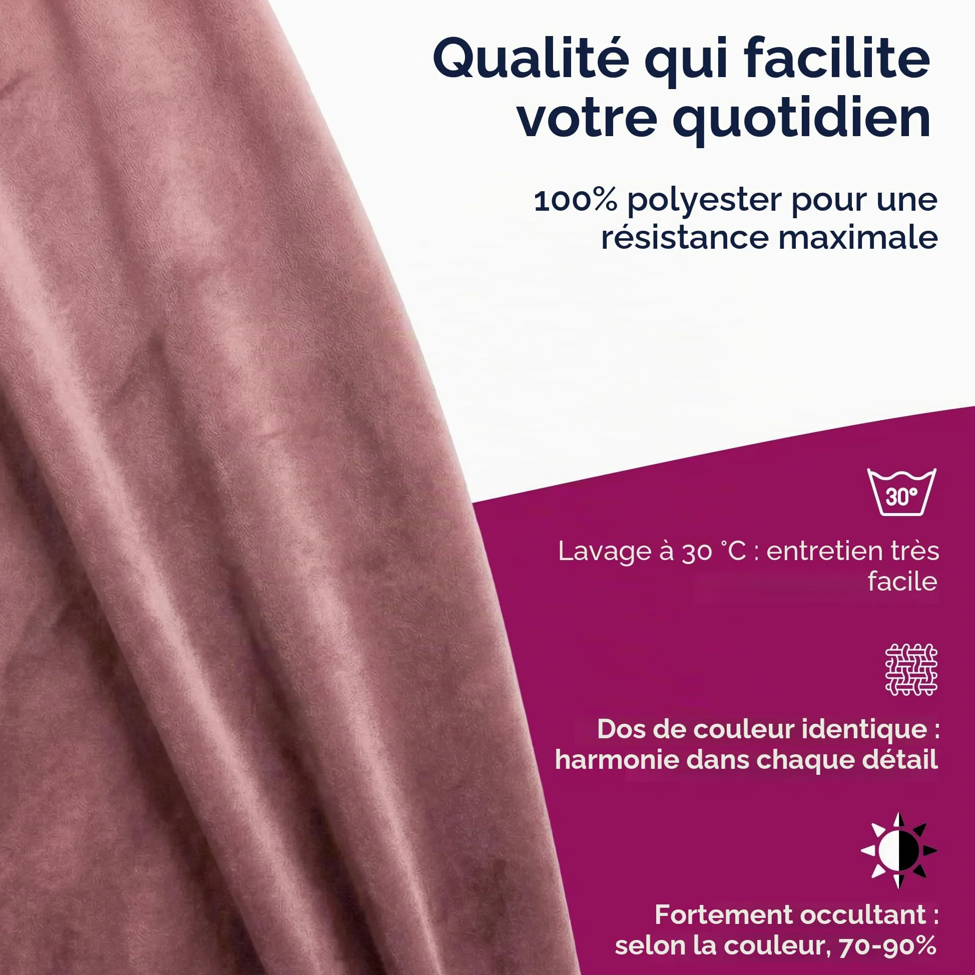 BEAUTEX Rideau en velours avec galon fronceur et bande en U, rideau en velours occultant et opaque, 300x245 cm (Largeur 300 cm, Hauteur 245 cm, Rose)