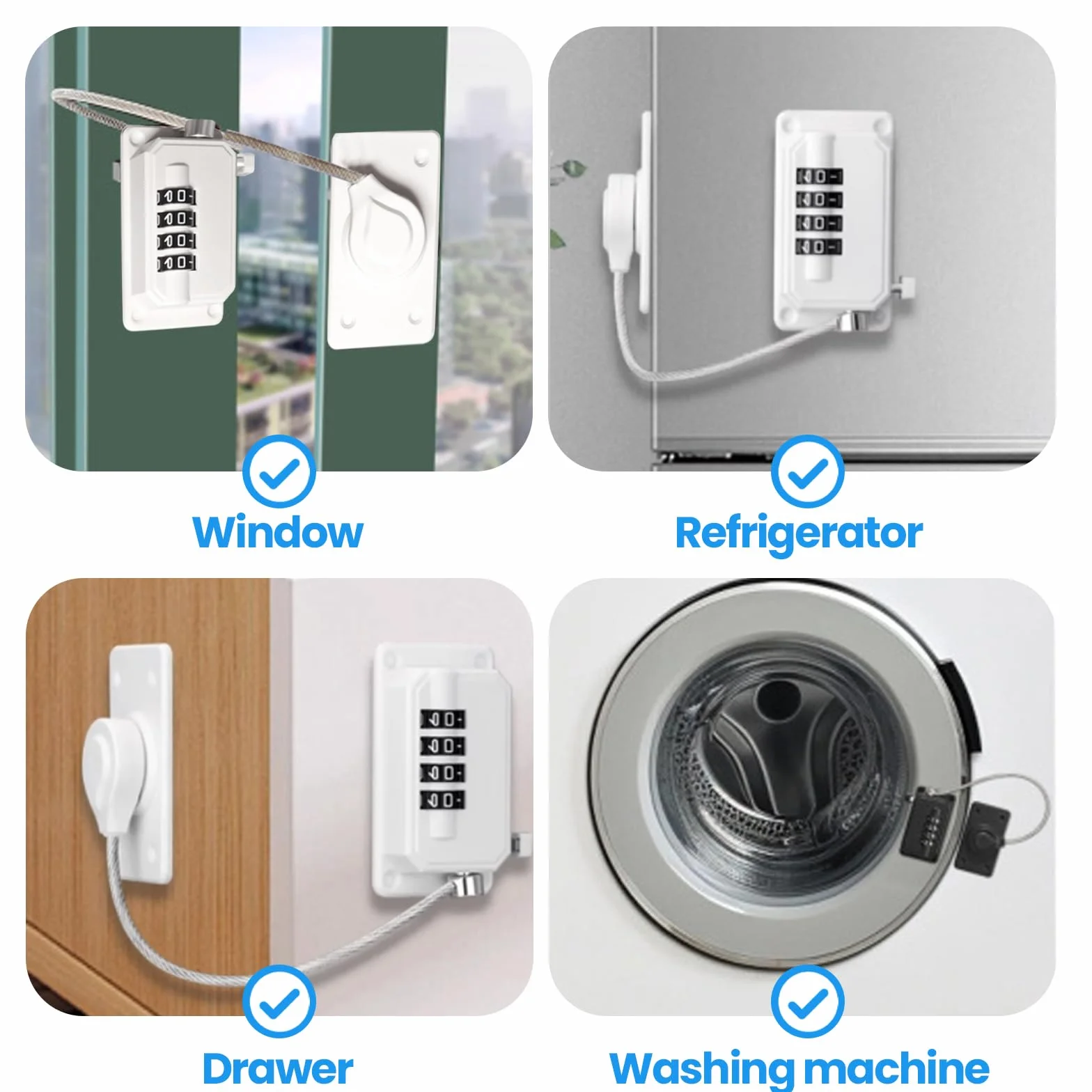 Cadenas Frigo Enfant Serrure Réfrigérateur Combinaison Sécurité Fenêtre Sans Percage Verrou Placard Rotatif 360° Blanc 2 Pièces