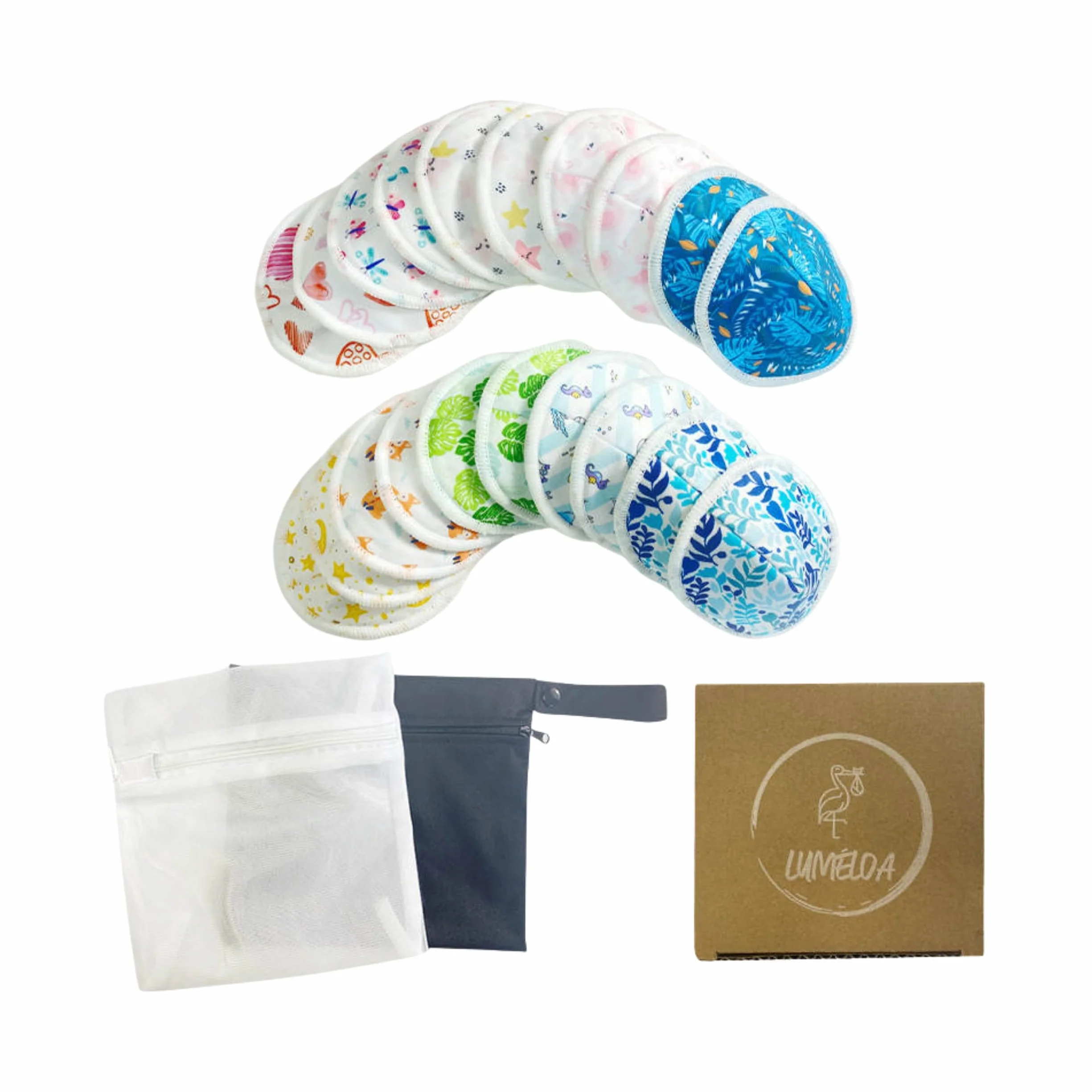 Coussinets d'allaitement lavables en fibre de bambou triple épaisseur ultra absorbants pack 20 + pochette étanche + filet de lavage