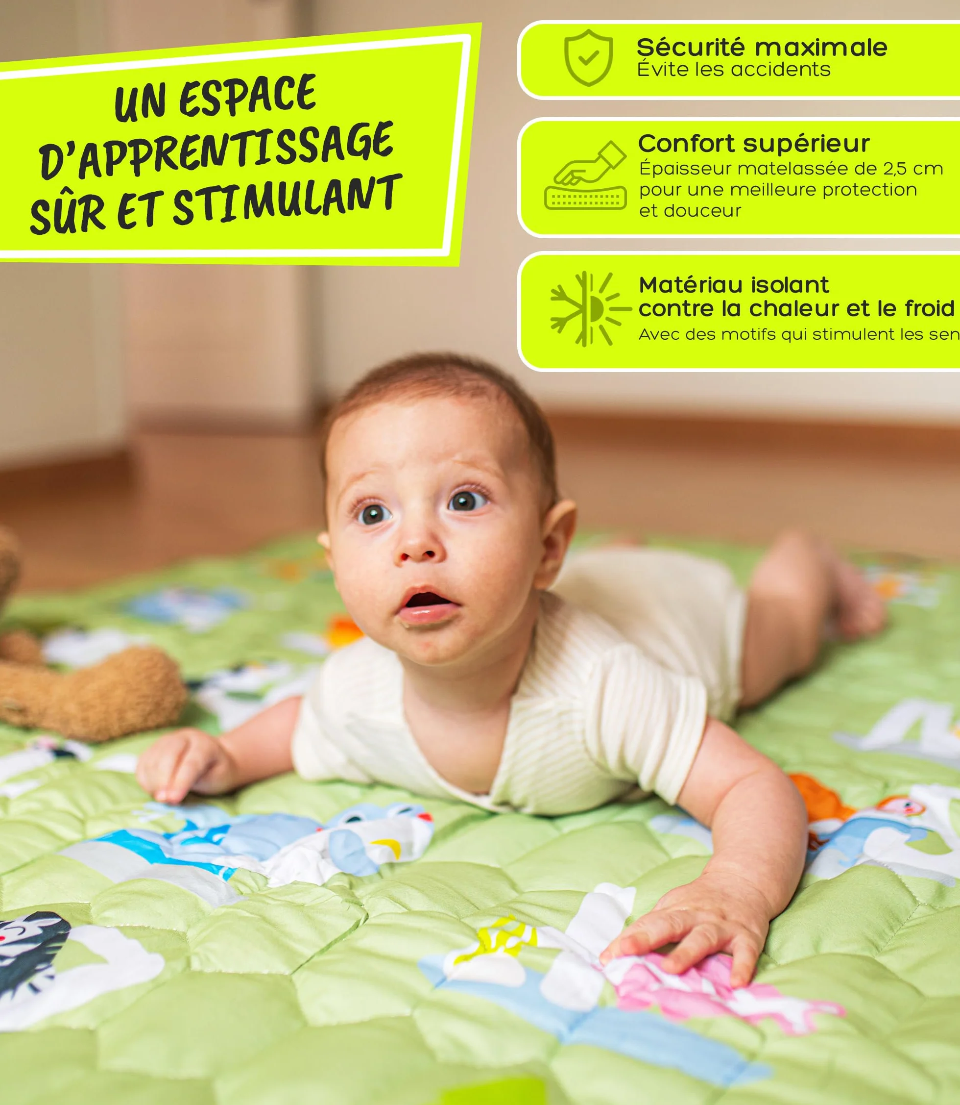 Tapis d'Éveil Pliable 120x120 cm Mousse Montessori Motricité Évolutif VALBABY
