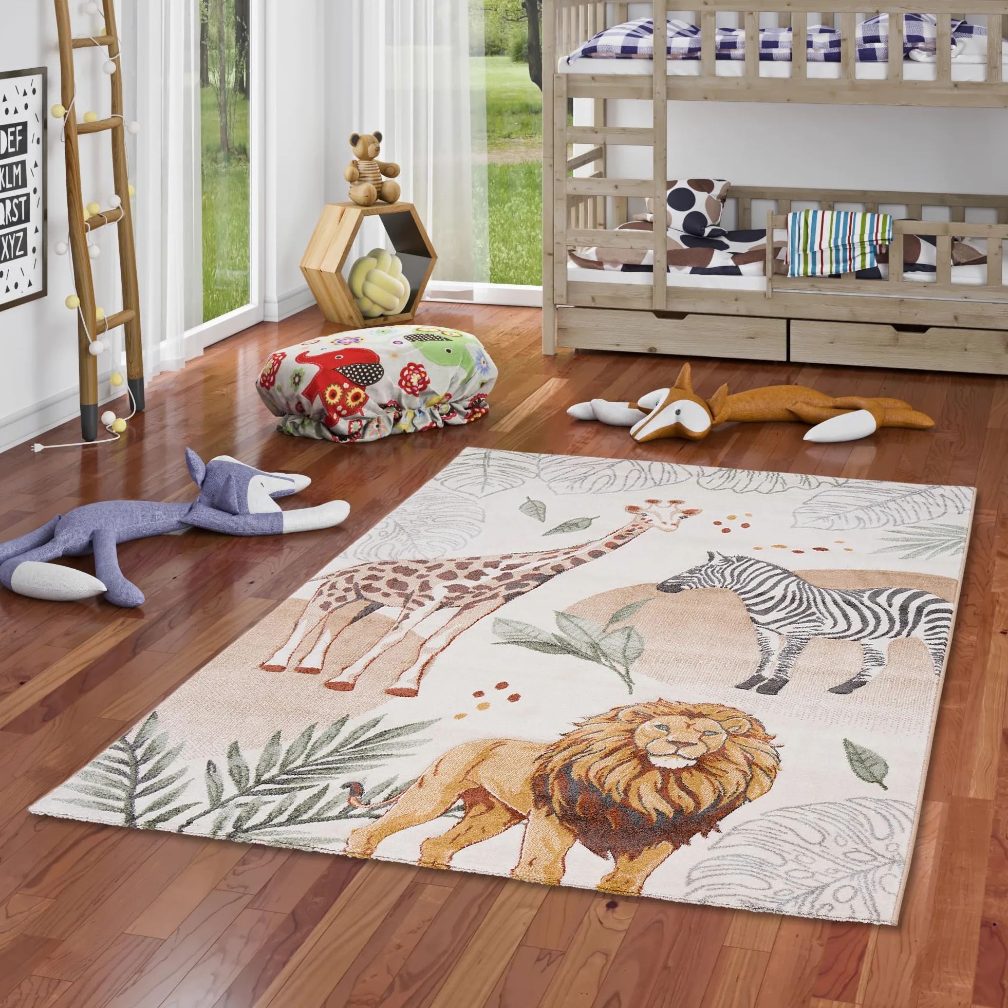 Pergamon Tapis Enfant Maui Kids Dinosaures Vert Bleu - Tapis Doux de Jeu avec Motifs de Dinosaures pour Chambre d'enfant et Salle de Jeux, Facile à Nettoyer et Couleurs Vives
