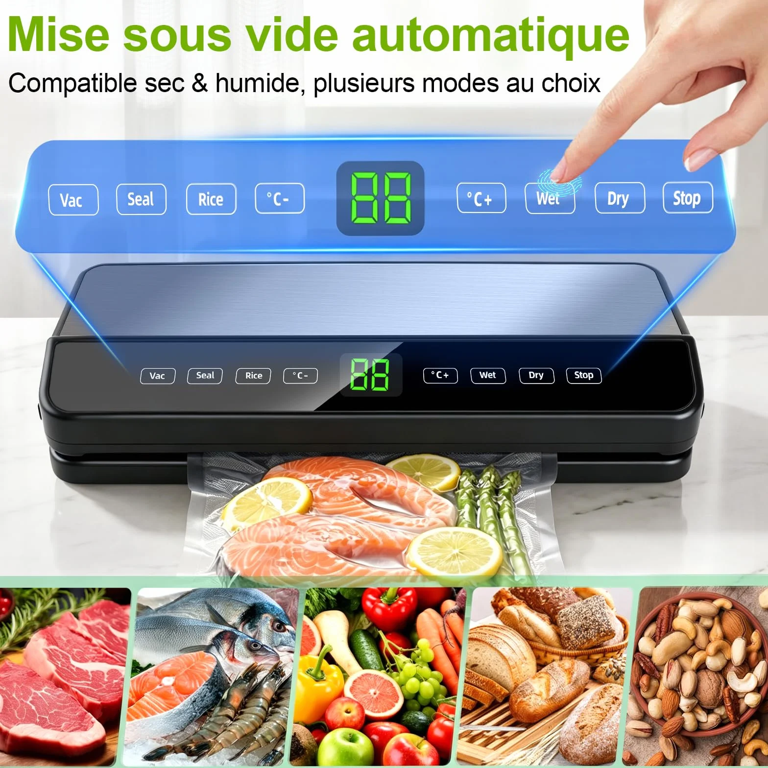 Machine Sous Vide Alimentaire Automatique, Appareil Professionnel avec Cutter Intégré, 20 Sacs, 1 Sac Enroulable et Tube
