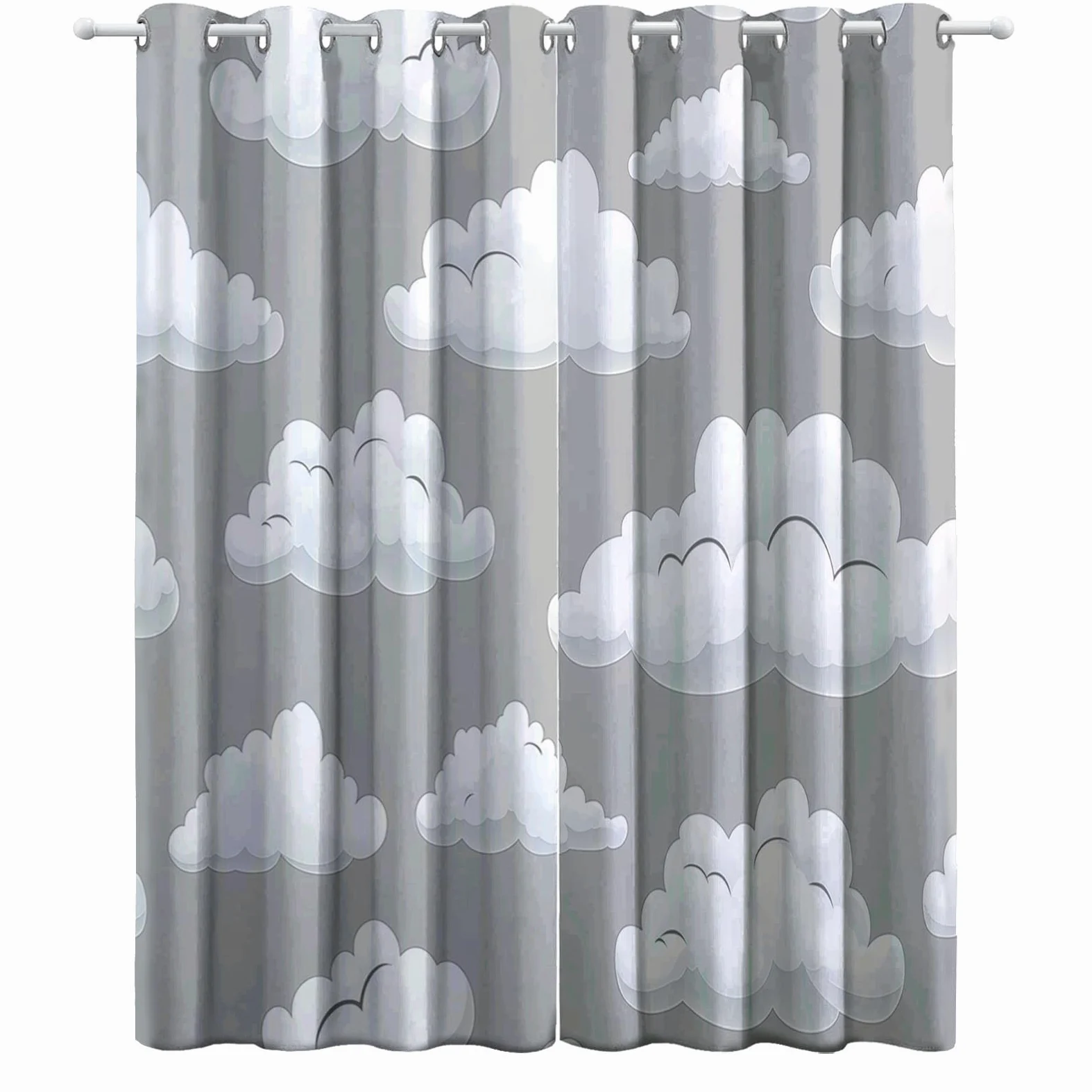 Générique Lot de 2 Rideaux 100% Occultants Gris, Rideaux de Fenêtre à Isolation ImpriméS à Nuages Rêve Simples pour Salon Chambre à Coucher Maison Bureau Draperies à Oeillets 110L x 215H cm