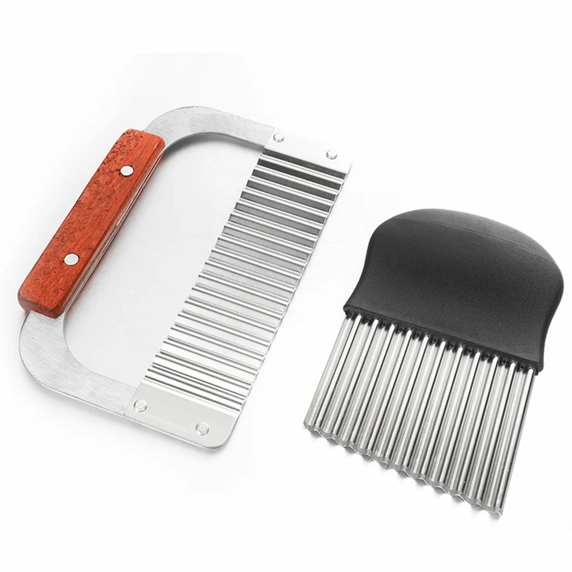 Coupe-frites ondulé acier inoxydable lot de 4 - Pour pommes de terre et légumes