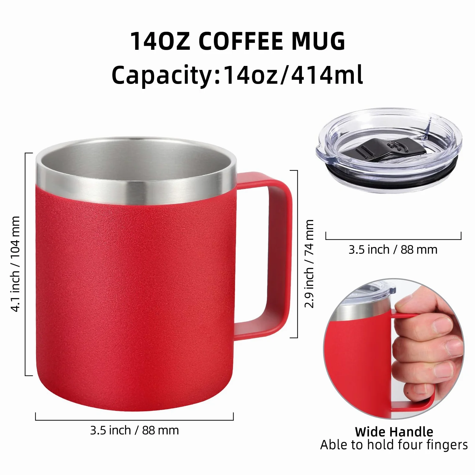 Volhoply Lot de 4 tasses à café isothermes en acier inoxydable avec couvercle – Tasse à café de voyage à double paroi avec poignée – Gobelet isotherme réutilisable en métal pour le camping – Cadeau de