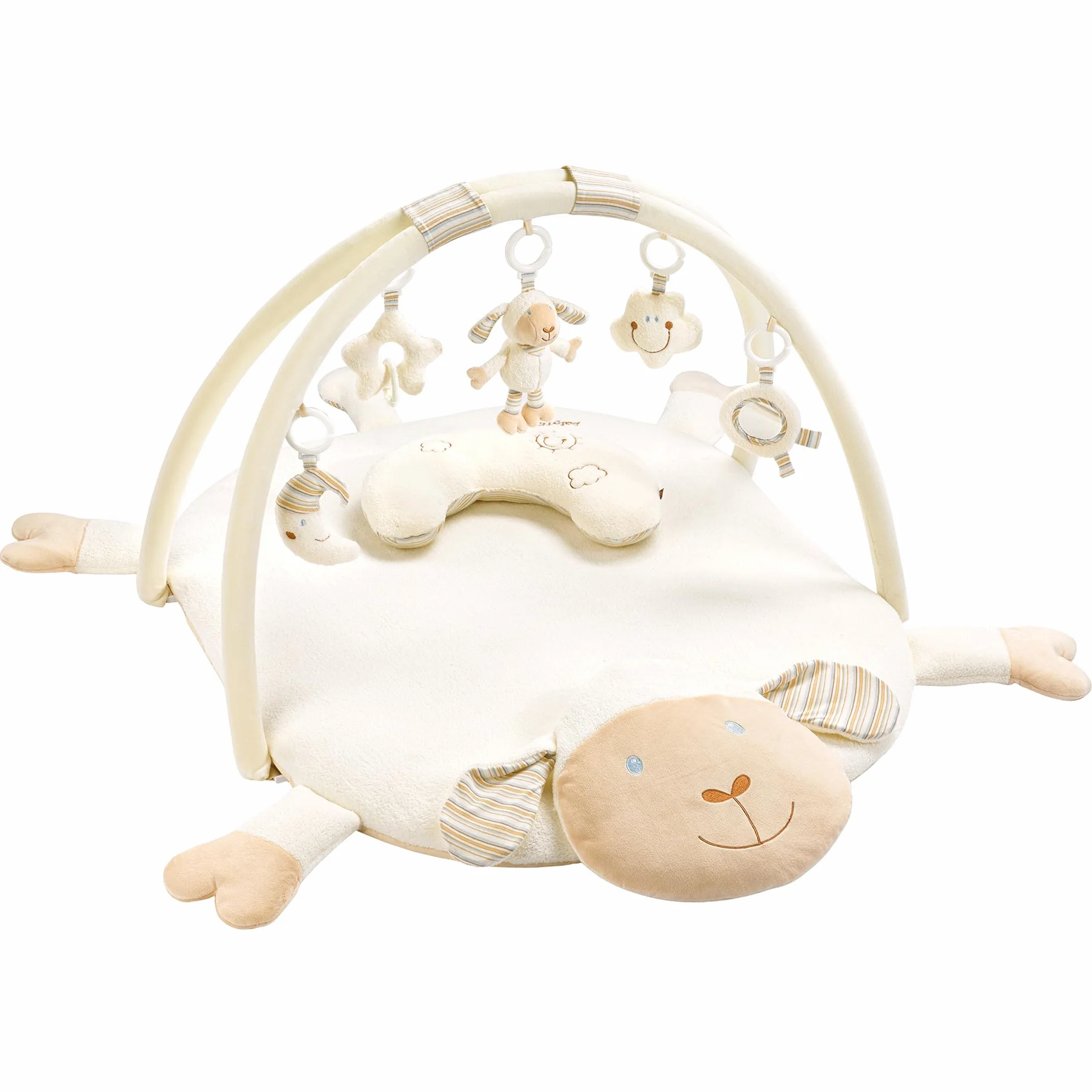 Fehn Couverture d'activités 3D Arche de jeu mouton avec 5 jouets amovibles pour bébés dès 0+ mois