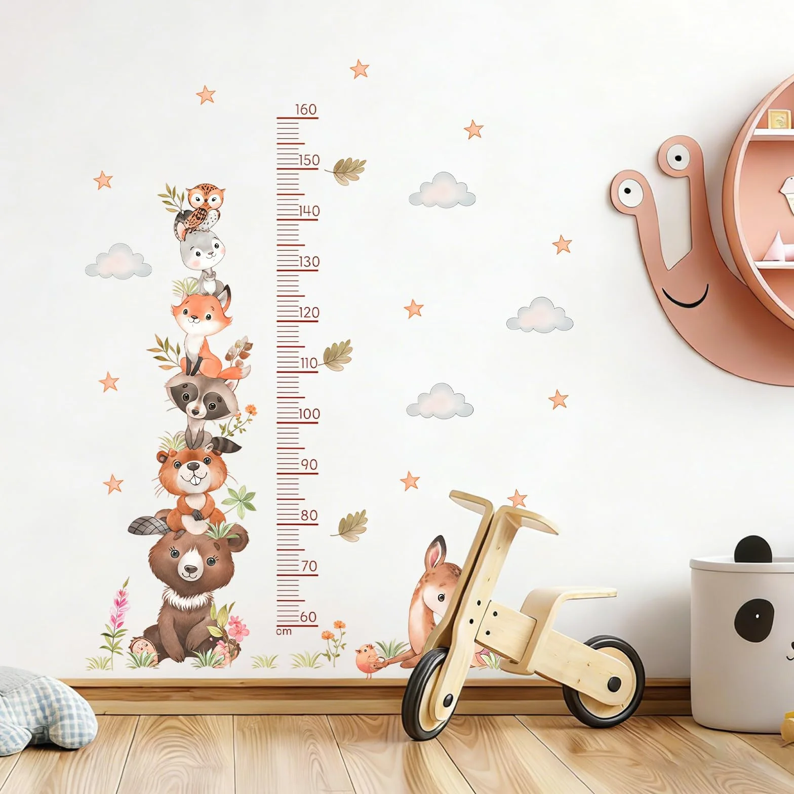 Toise adhésive murale animaux forêt 60-160 cm étanche pour chambre bébé enfant