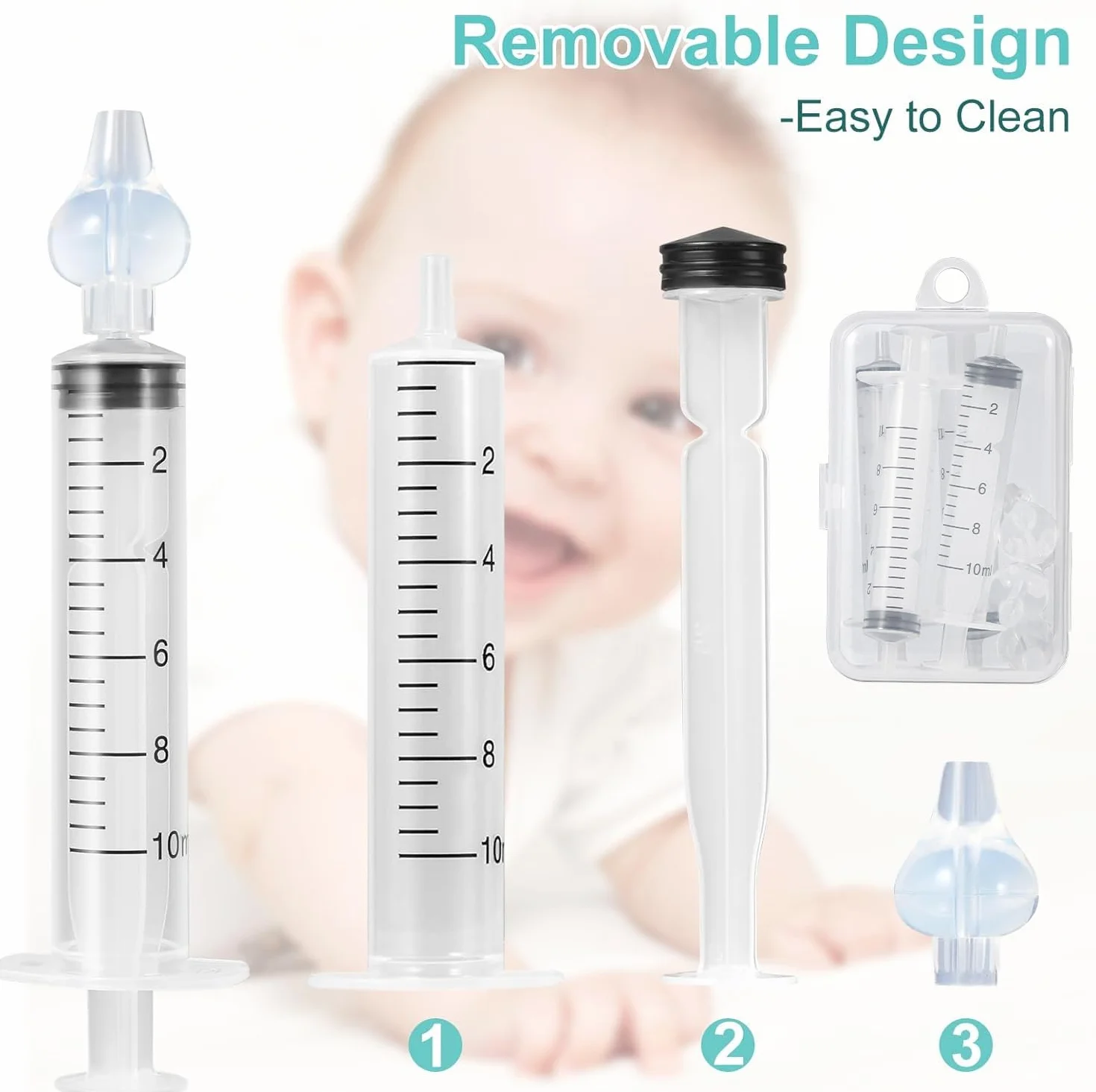 Baby Nasal Syringe 10ml 4 Pack, Safety Comfort Nasal Irrigator, Reusable Nasal Aspirator