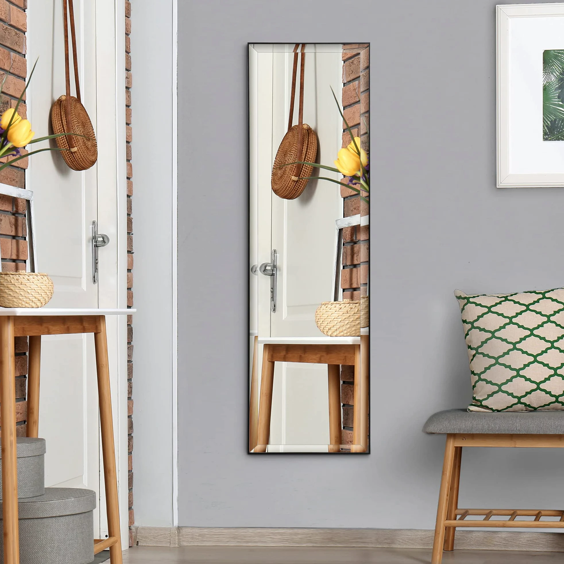 HOMCOM Miroir Mural Film Sécurité Anti Déflagrant 120L x 35l cm Noir | Système Attache Inclus, Cadre Alliage Alu.