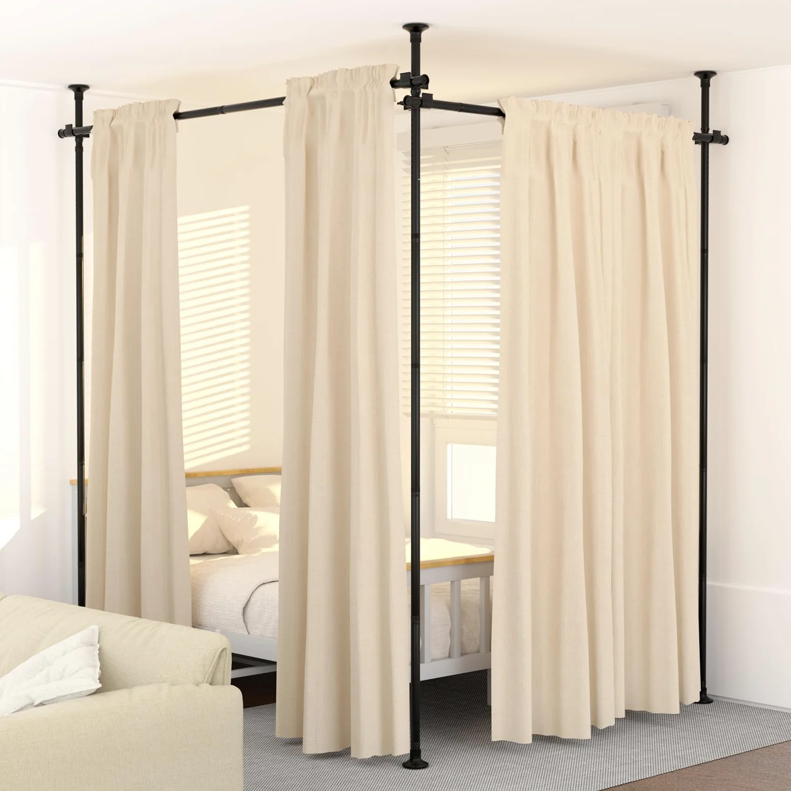KELIXU Tringle à rideaux de séparation de pièce, sans perçage, 71,1 à 365,8 cm de large x 1,2 à 3 m de haut, séparateur de sol au plafond, support de tension vertical