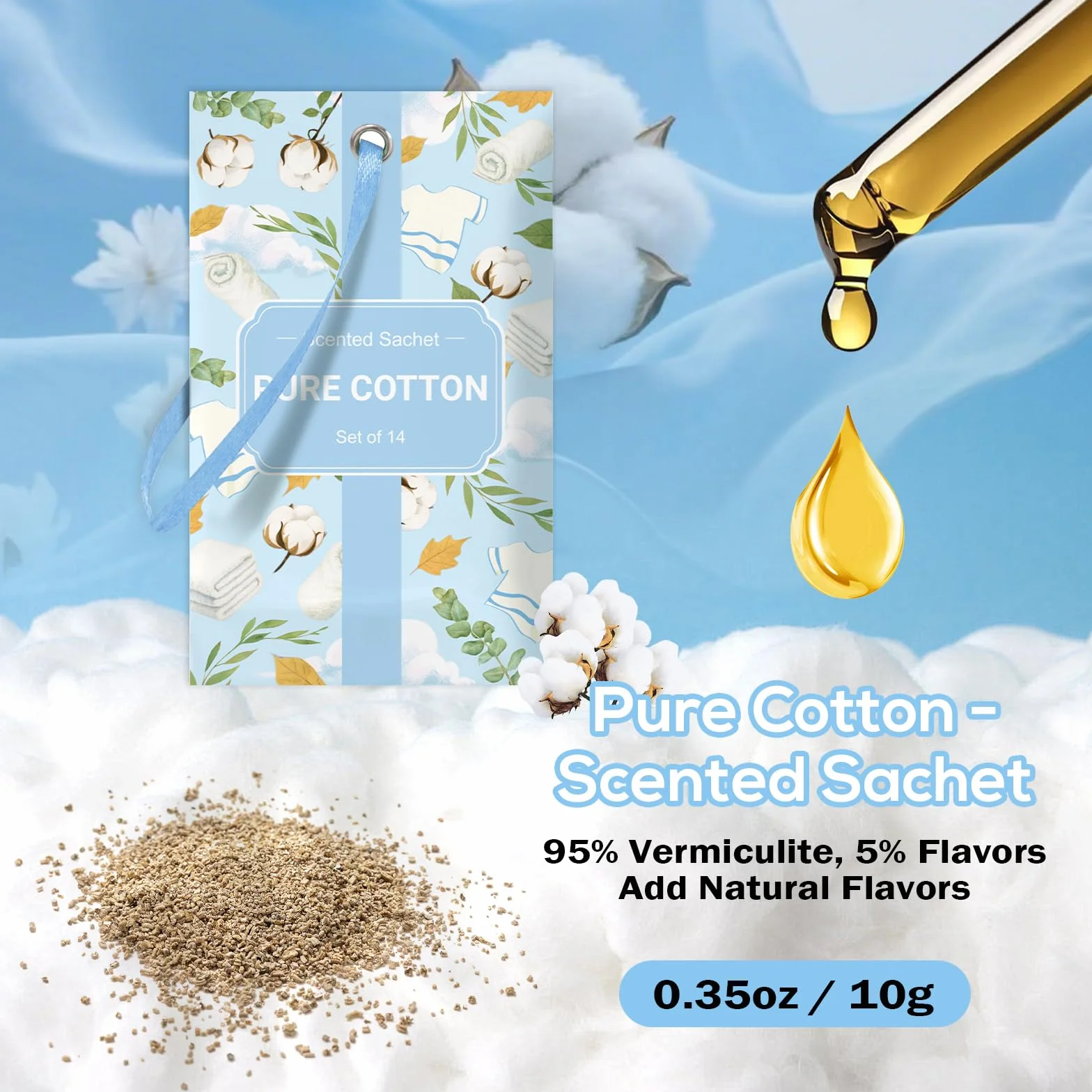 Scentorini Sachets Parfumés Coton Frais 10g x 14 pour Armoires et Tiroirs