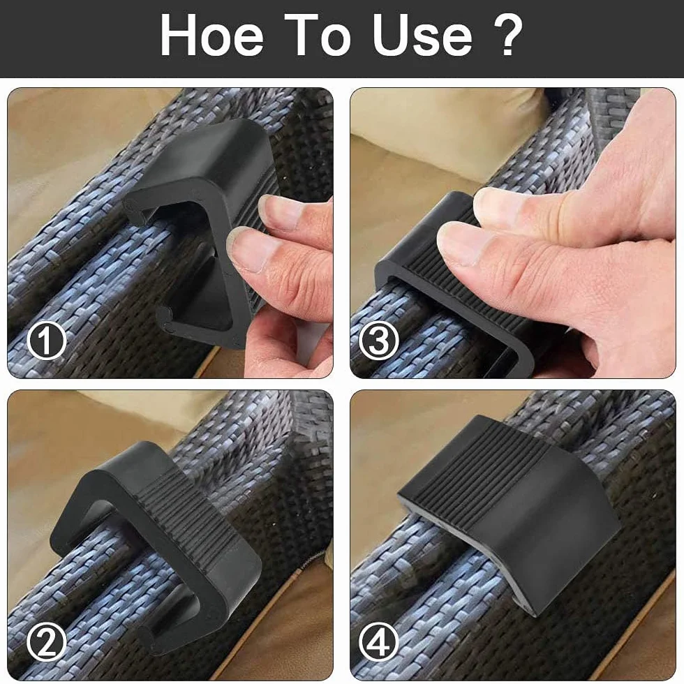 Clips de Meubles Canapé en Plastique Solide pour Rotin, Jardin, Salon (Noir) 8 Pièces