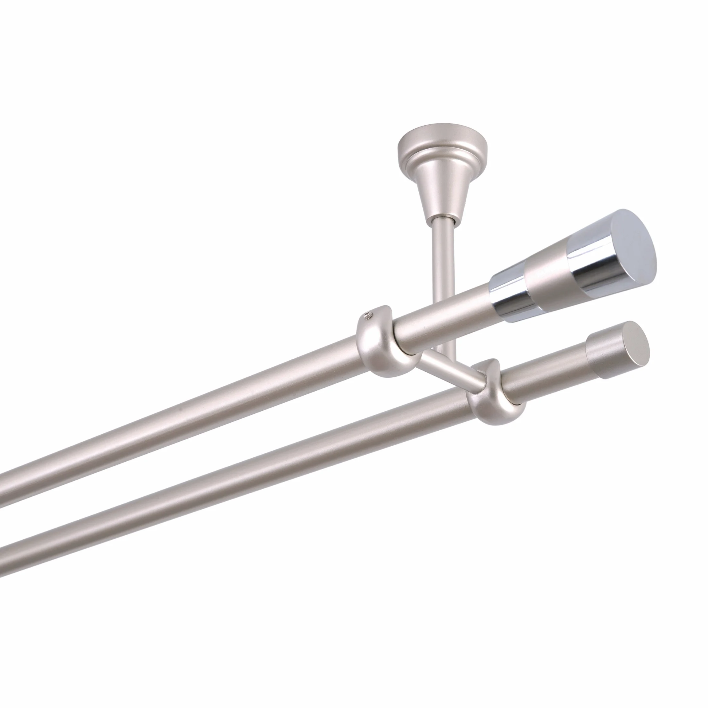 Tringle à rideaux 16 mm 2 voies Fixation au plafond Chrome mat Métal neuf (360)