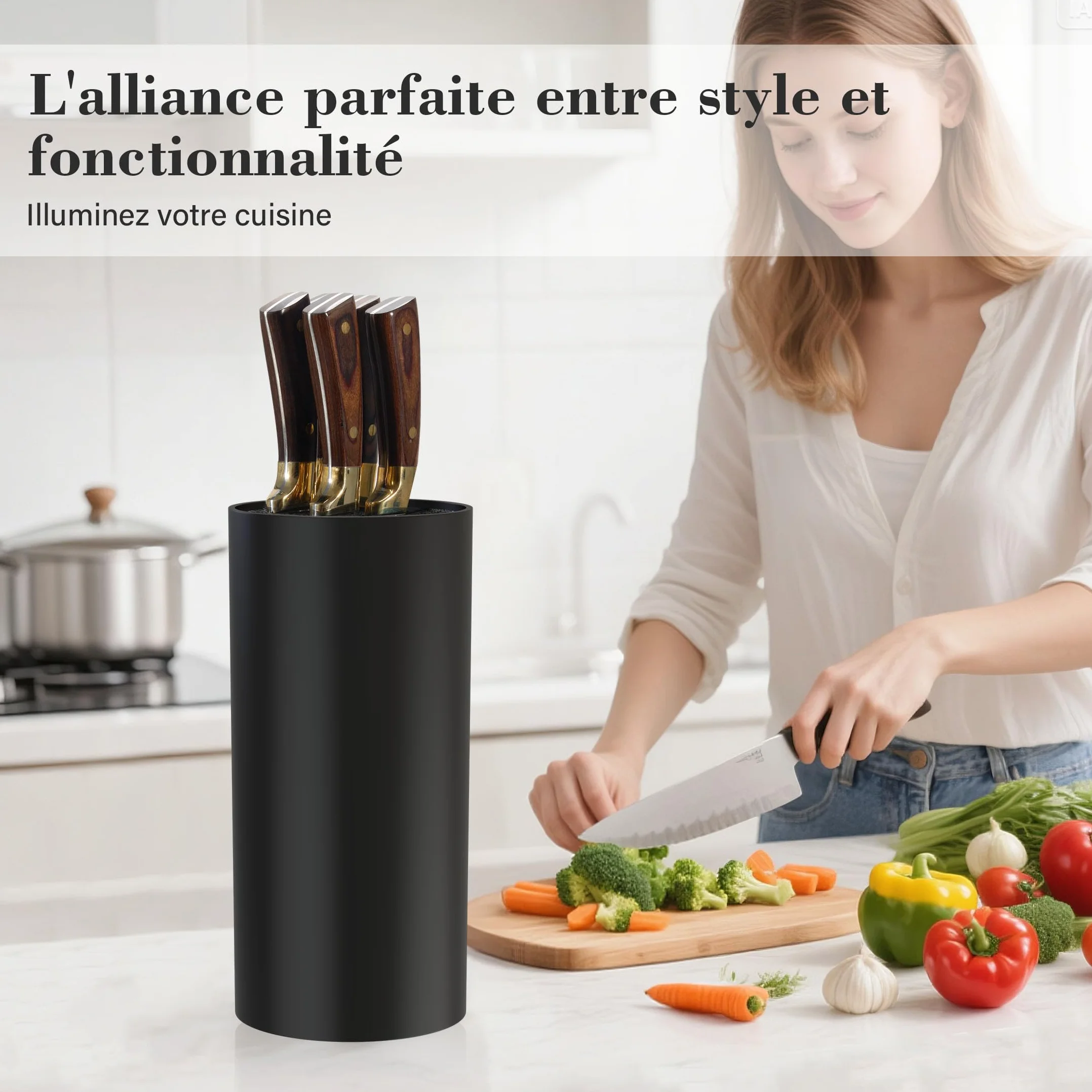 Bloc Couteaux Cuisine Universel Range Couteaux avec Lattes Flexibles, Noir