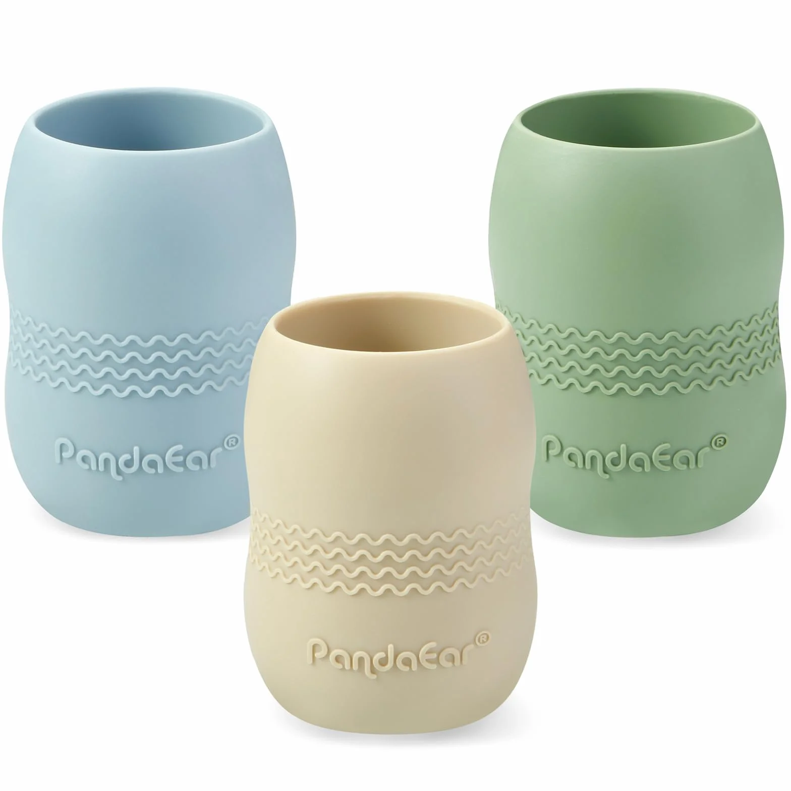 PandaEar Lot de 3 Gobelets d'Entraînement en Silicone 100% pour Bébé, 104 ml