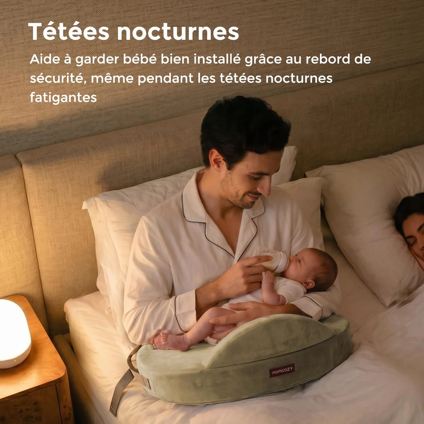 Momcozy Coussin Allaitement Mémoire de Forme Ergonomique, Soutien Large Sangle Réglable, Housse Coton Amovible Vert