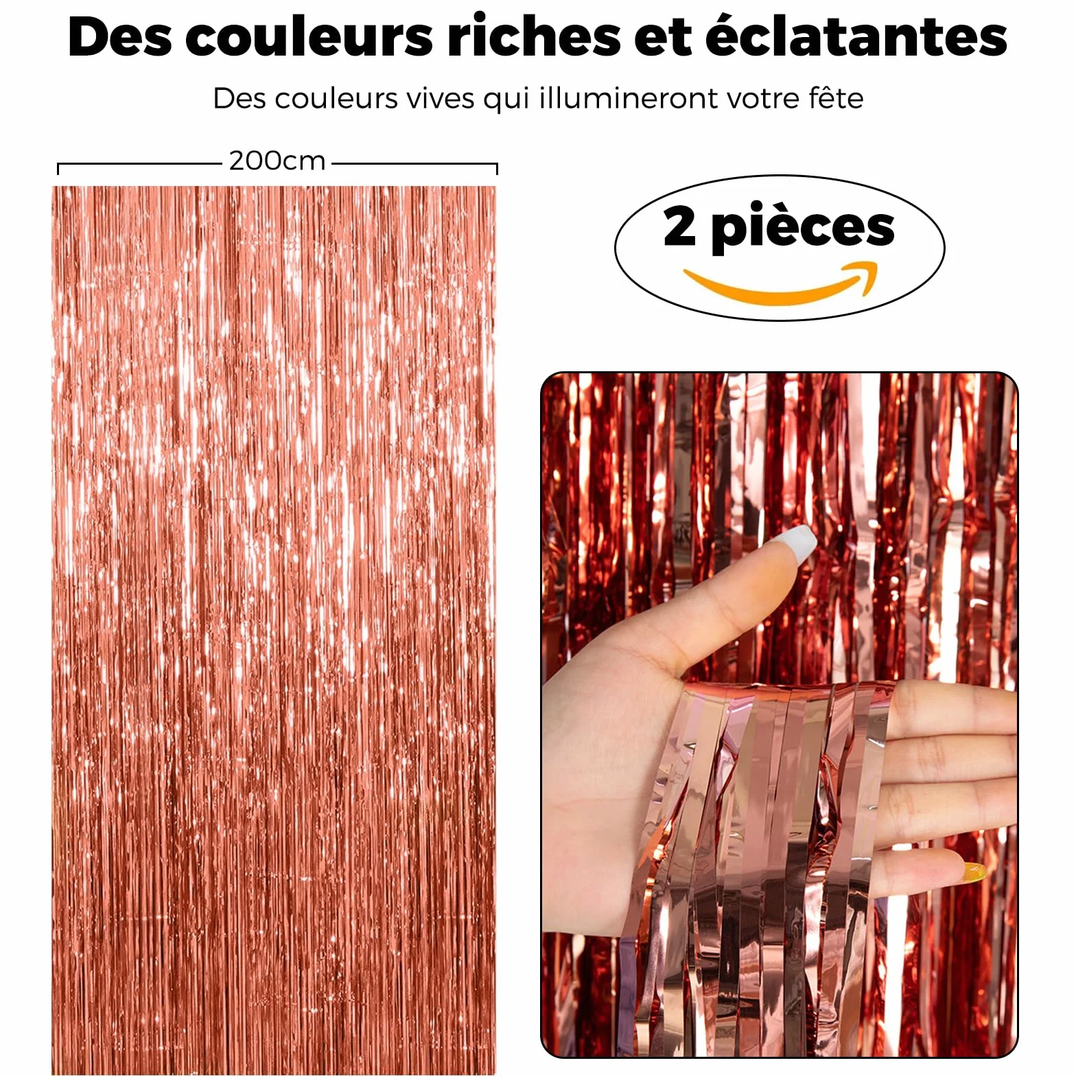 Rideaux Métallique Rosegold Brillant Tinsel 1x2m Décoration Feuille de Paillettes Aluminium