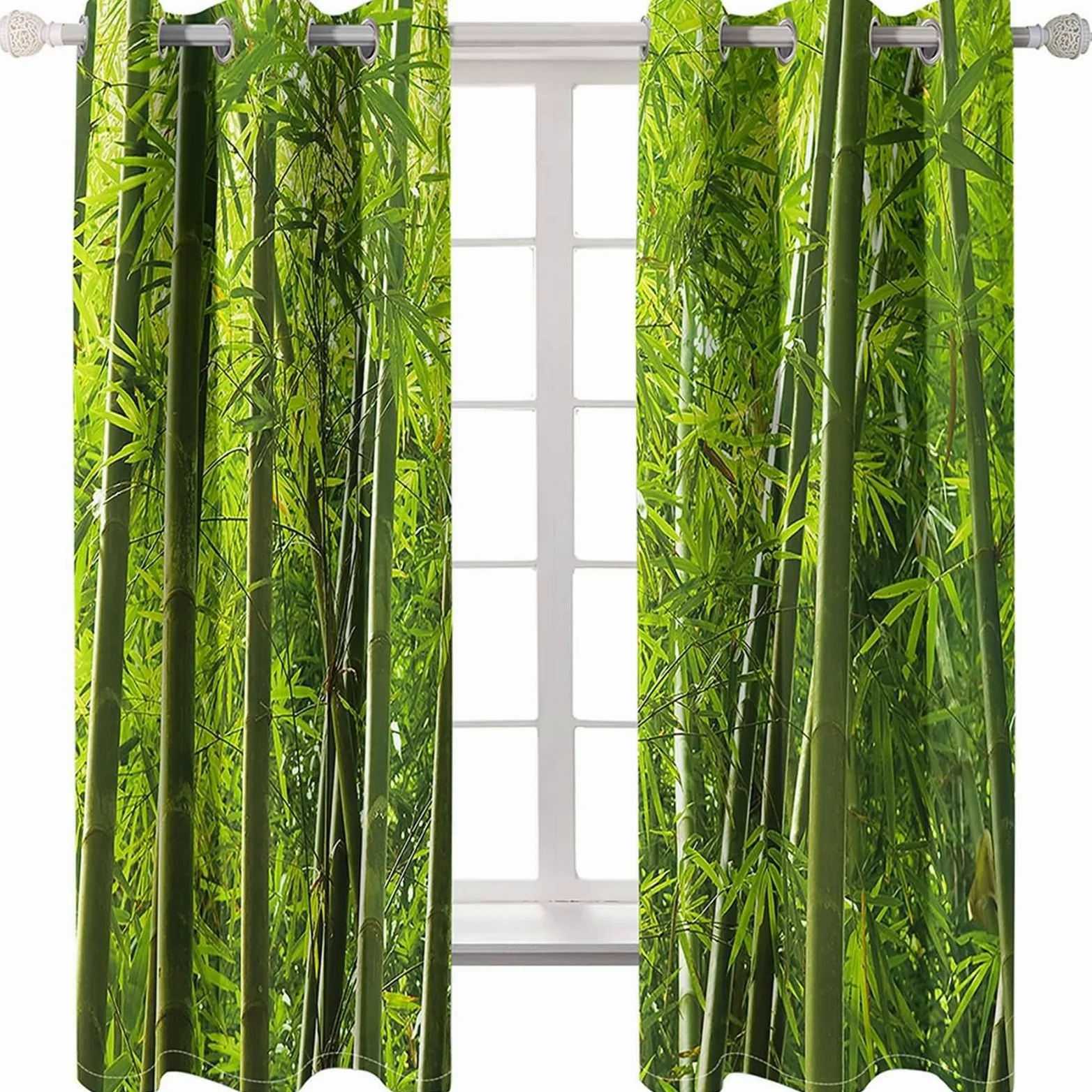 Rideau Salon Moderne, Paysage forestier Naturel de Feuilles Vertes Panneaux d’œillets isolés thermiquement réducteurs de lumière pour Le Salon, Vert, 96x160cm