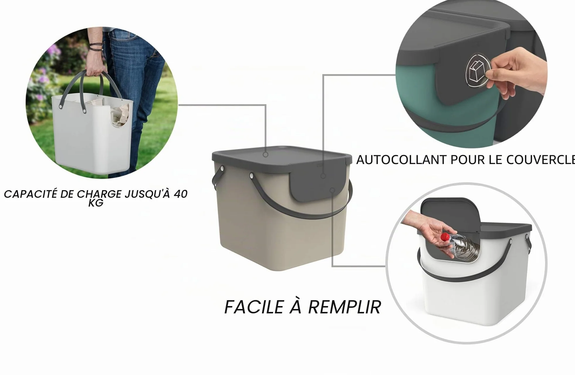 Rotho Albula Système de Séparation des Déchets 40 l Plastique PP sans BPA Cappuccino Anthracite