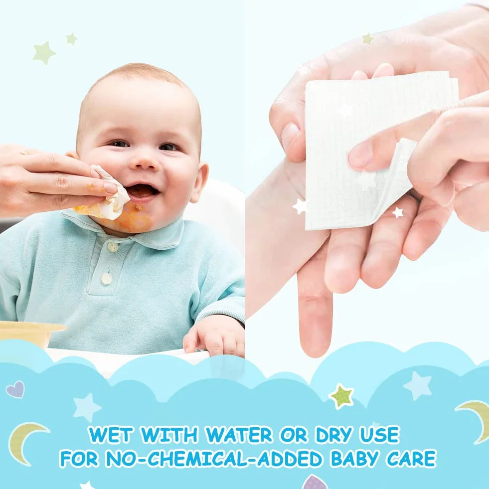 Lingettes sèches pour bébé Orighty – Gants de toilette super doux, 100 % non parfumé pour peau sensible