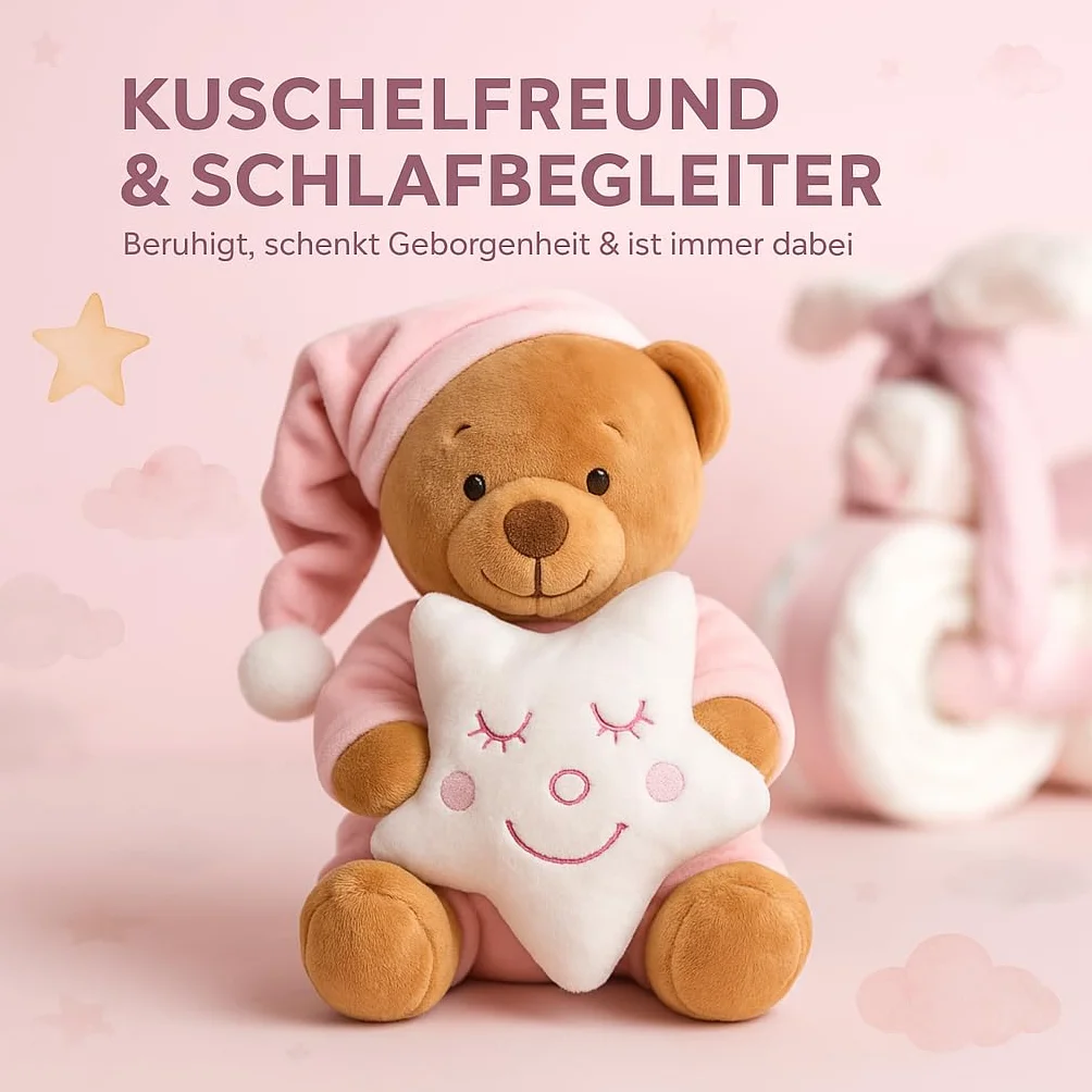 Gâteau de couches pour bébé fille - Rose - Cadeau de naissance et baptême avec doudou