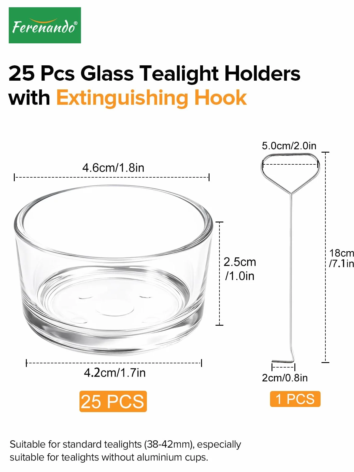 Lot de 25 Photophore Verre Transparent avec Éteignoir Ø4,5 x H2,5 cm pour Mariages Fête Décoration