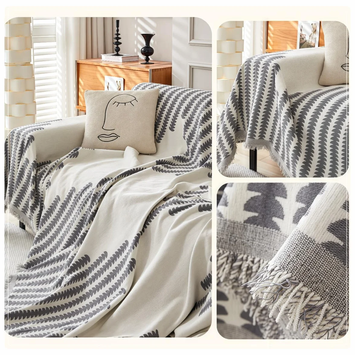 Boho Elegance Chenille Sofa Cover, Reversible Double-Sided Microfiber Couch Cover, Pet-Friendly, Washable, Anti-Cat Scratching, 70.8x59 in