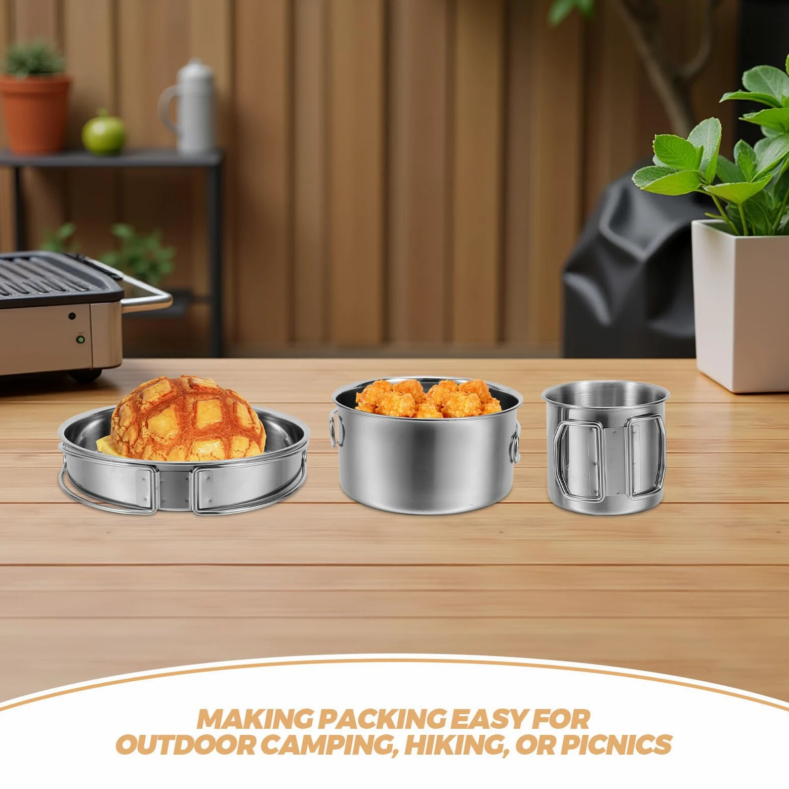Cabilock Set Couvert Camping Pliable Acier Inoxydable Ensemble Vaisselle Pique- Ustensiles de Randonnée Légers Portables Kit Cuisine Extérieur pour Aventures Plein Air