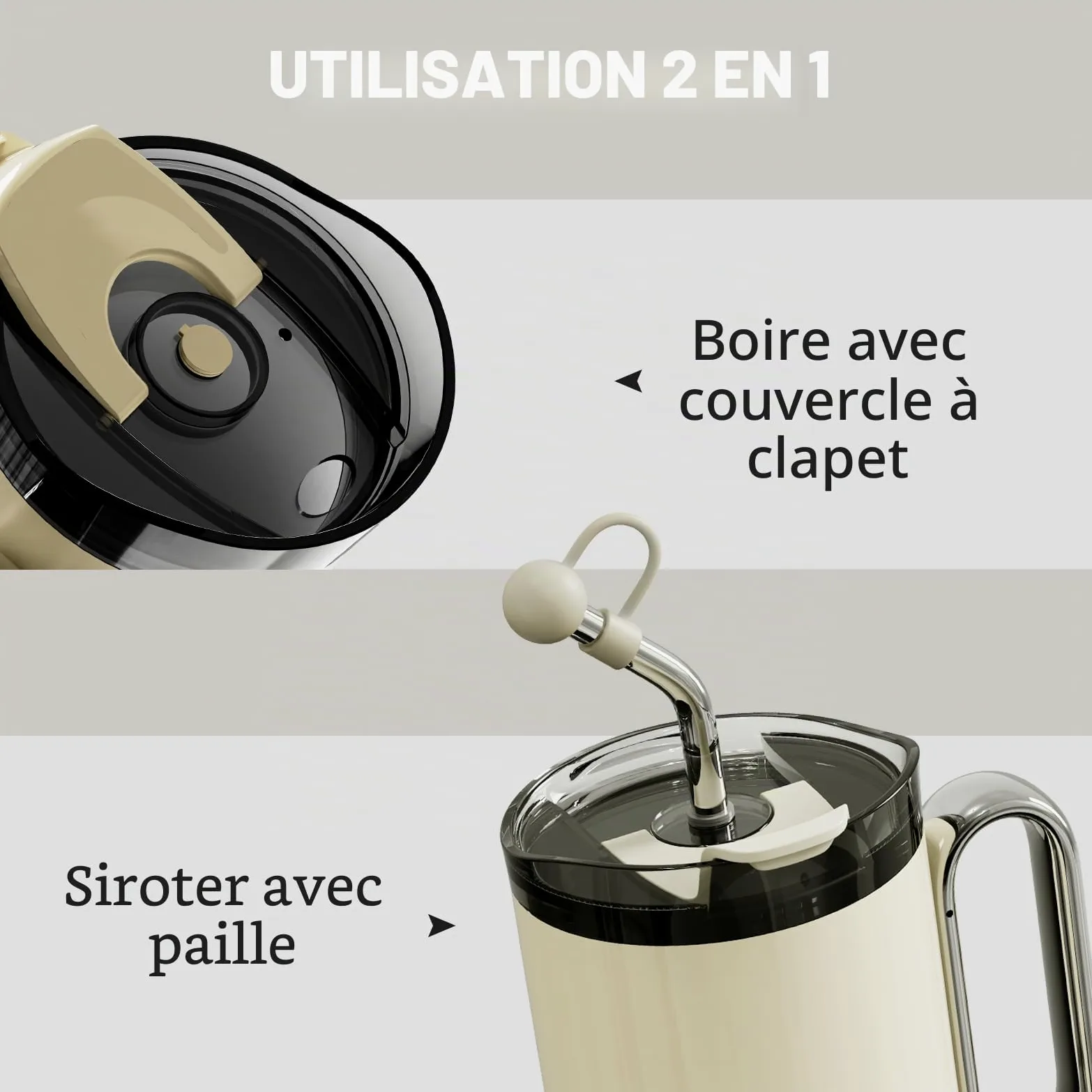 OTE Gobelet Isotherme 40 oz Avec Paille et Anse - Tasse à Café à Emporter Avec Couvercle Double Paroi en Acier Inoxydable - Tasse Sous Vide Pour Voiture
