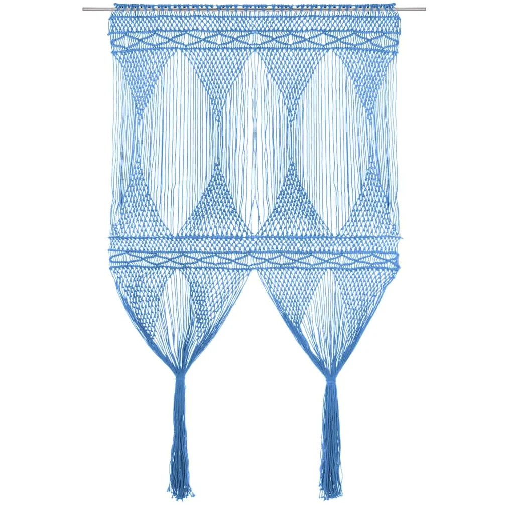 Rideau en macramé Bleu 140x240 cm en Coton et Polyester pour Porte fenêtre séparation pièce décoration intérieur Salon Chambre Cuisine