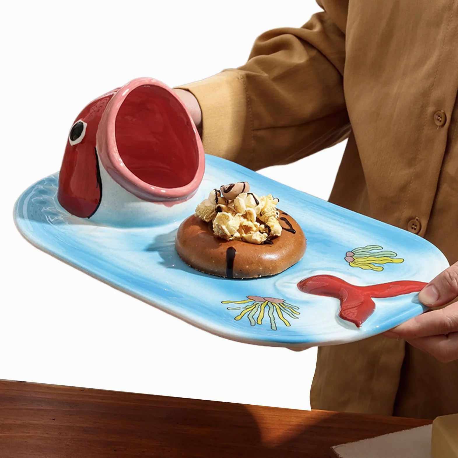 Plat à Sushi Assiettes à Sushi à Motif Carpe | Plat en Céramique et Bol Peint à la Main pour Fête, Cuisine, Nourriture, Hôtel, Déjeuner, Dîner, Restaurant, Maison, Salade